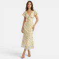 Armaxio | Women's V Neck Floral Maxi Dress with Flutter Sleeves