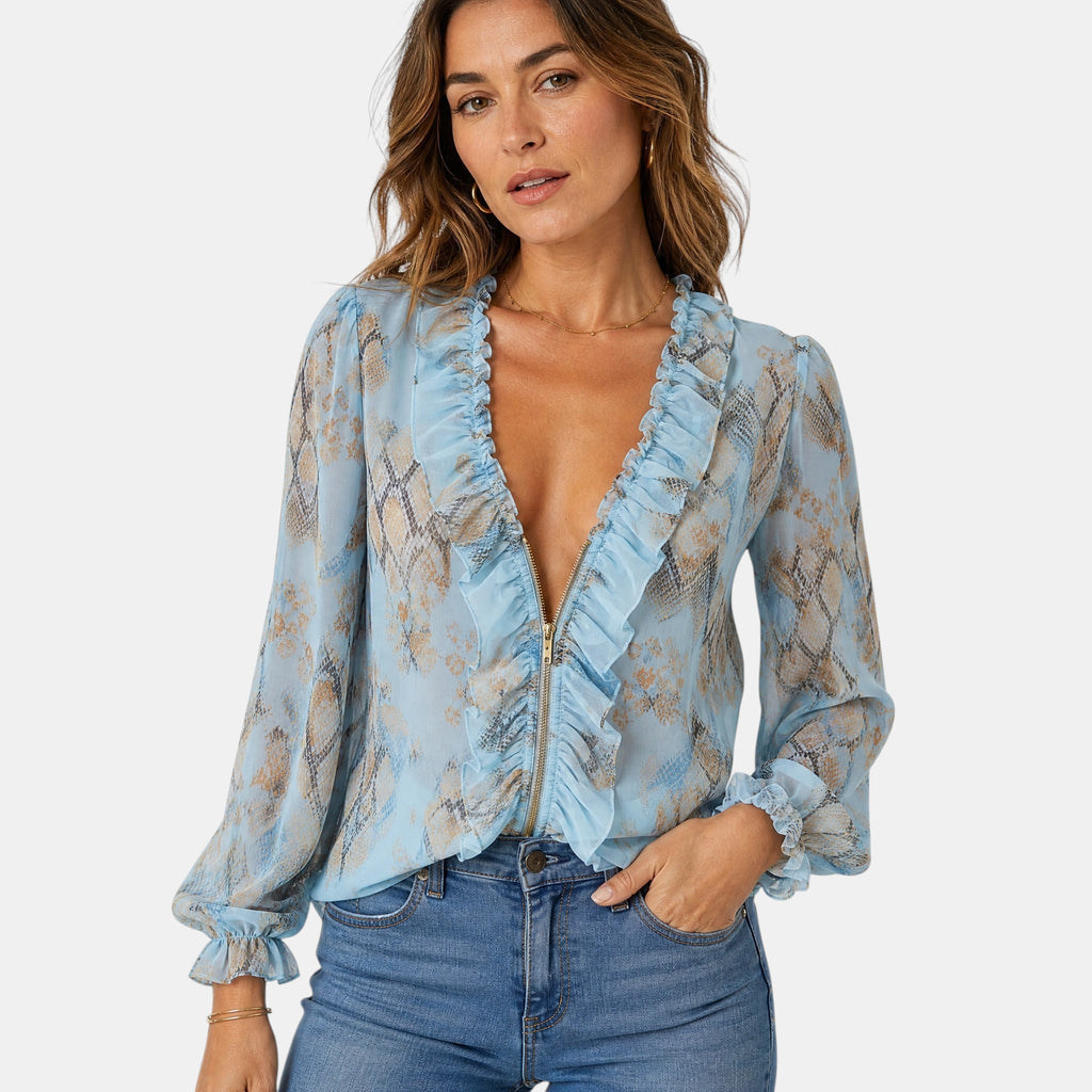 Armaxio | Women's Zip Front Printed Blouse