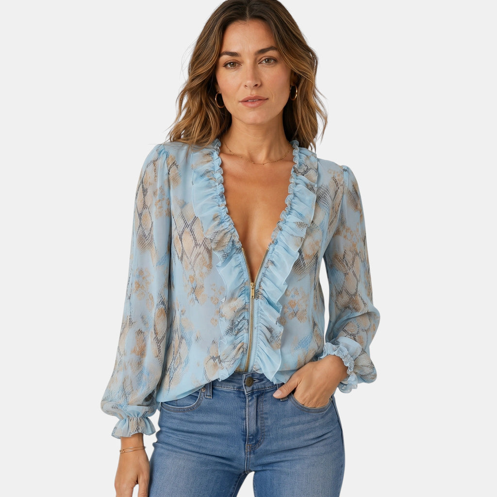 Armaxio | Women's Zip Front Printed Blouse