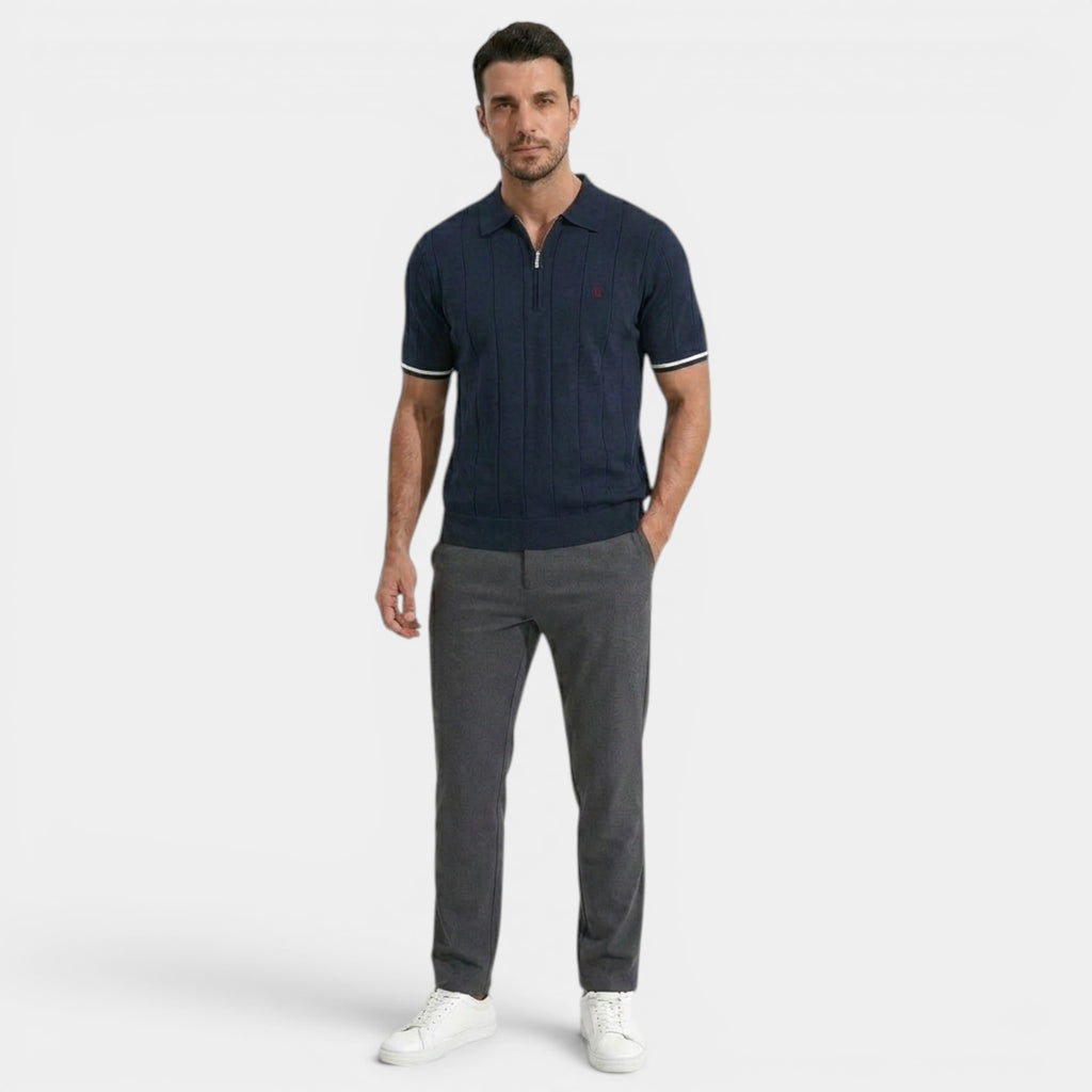 Armaxio | Men’s Ribbed Knit Polo Shirt – Textured Breathable Summer Style