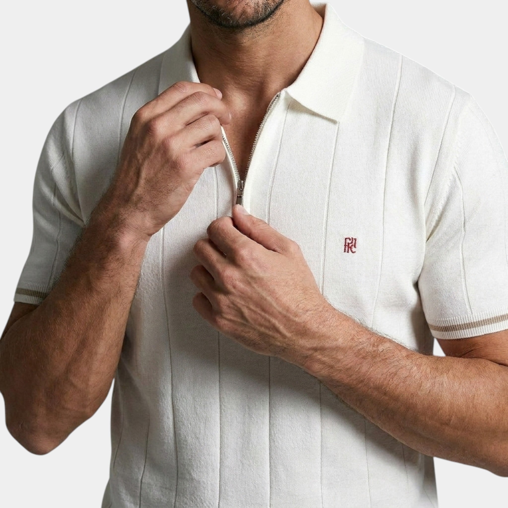 Armaxio | Men’s Ribbed Knit Polo Shirt – Textured Breathable Summer Style