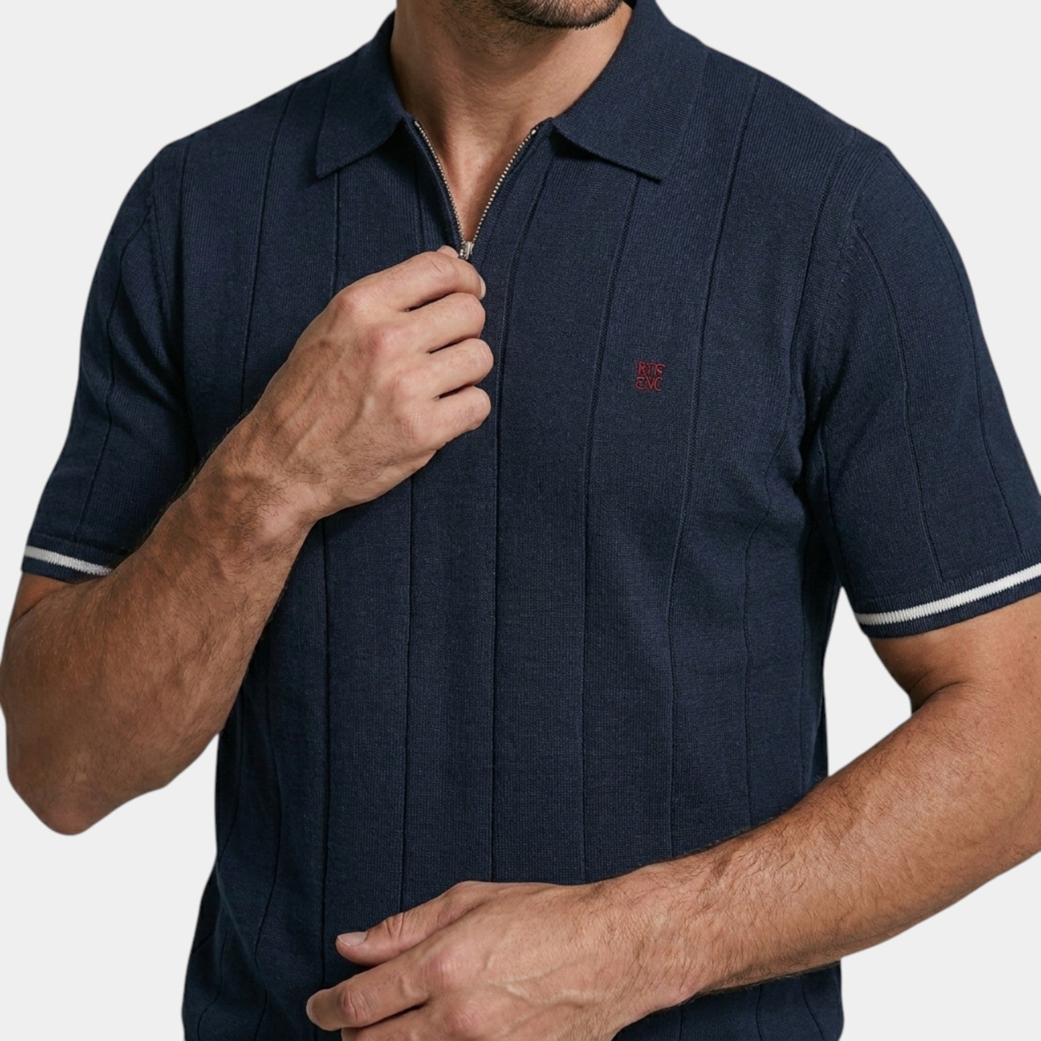 Armaxio | Men’s Ribbed Knit Polo Shirt – Textured Breathable Summer Style
