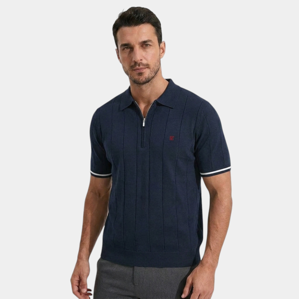 Armaxio | Men’s Ribbed Knit Polo Shirt – Textured Breathable Summer Style