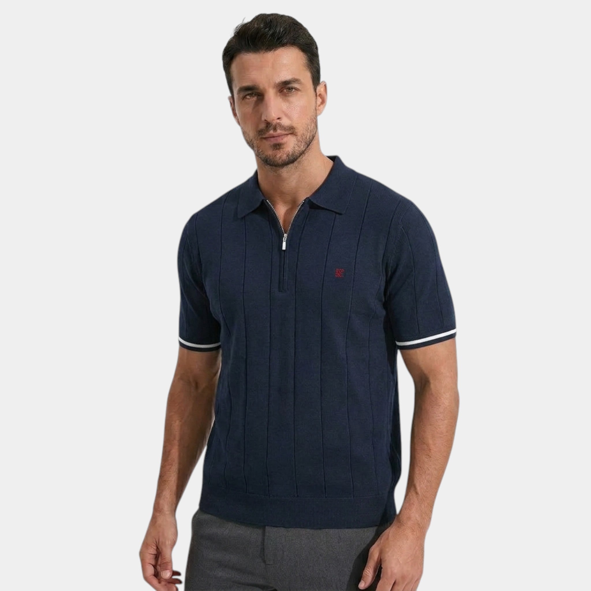 Armaxio | Men’s Ribbed Knit Polo Shirt – Textured Breathable Summer Style