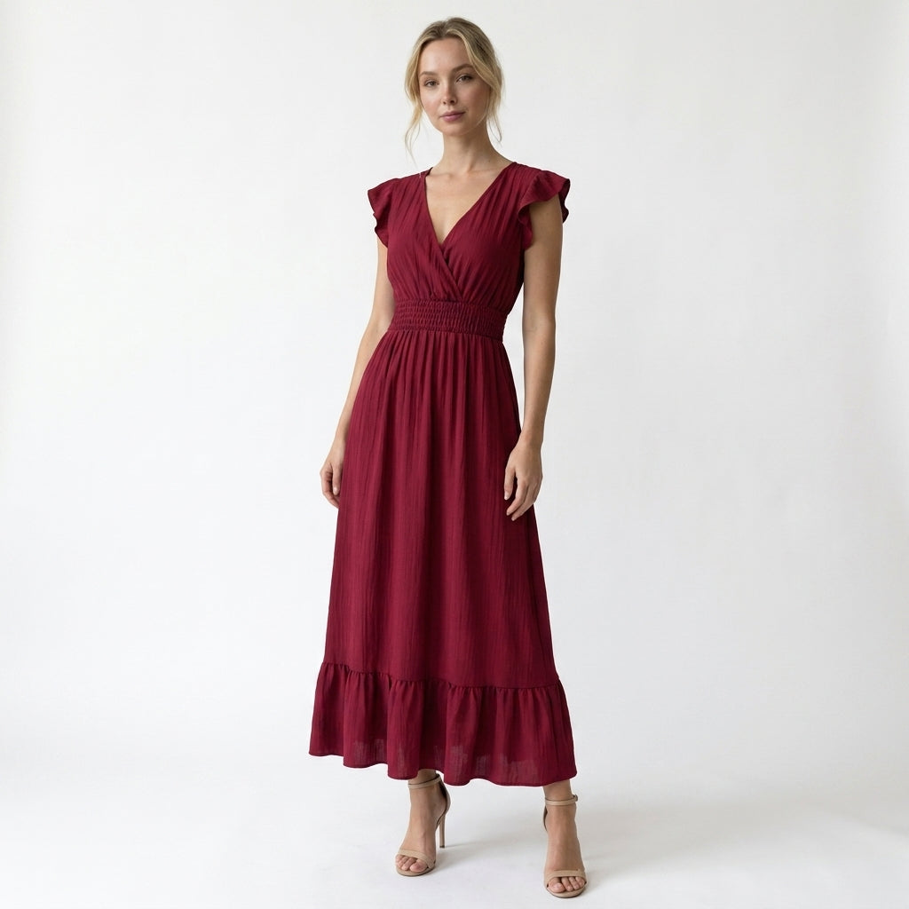 Armaxio | Women’s V Neck Maxi Dress Elastic Waist A Line Summer