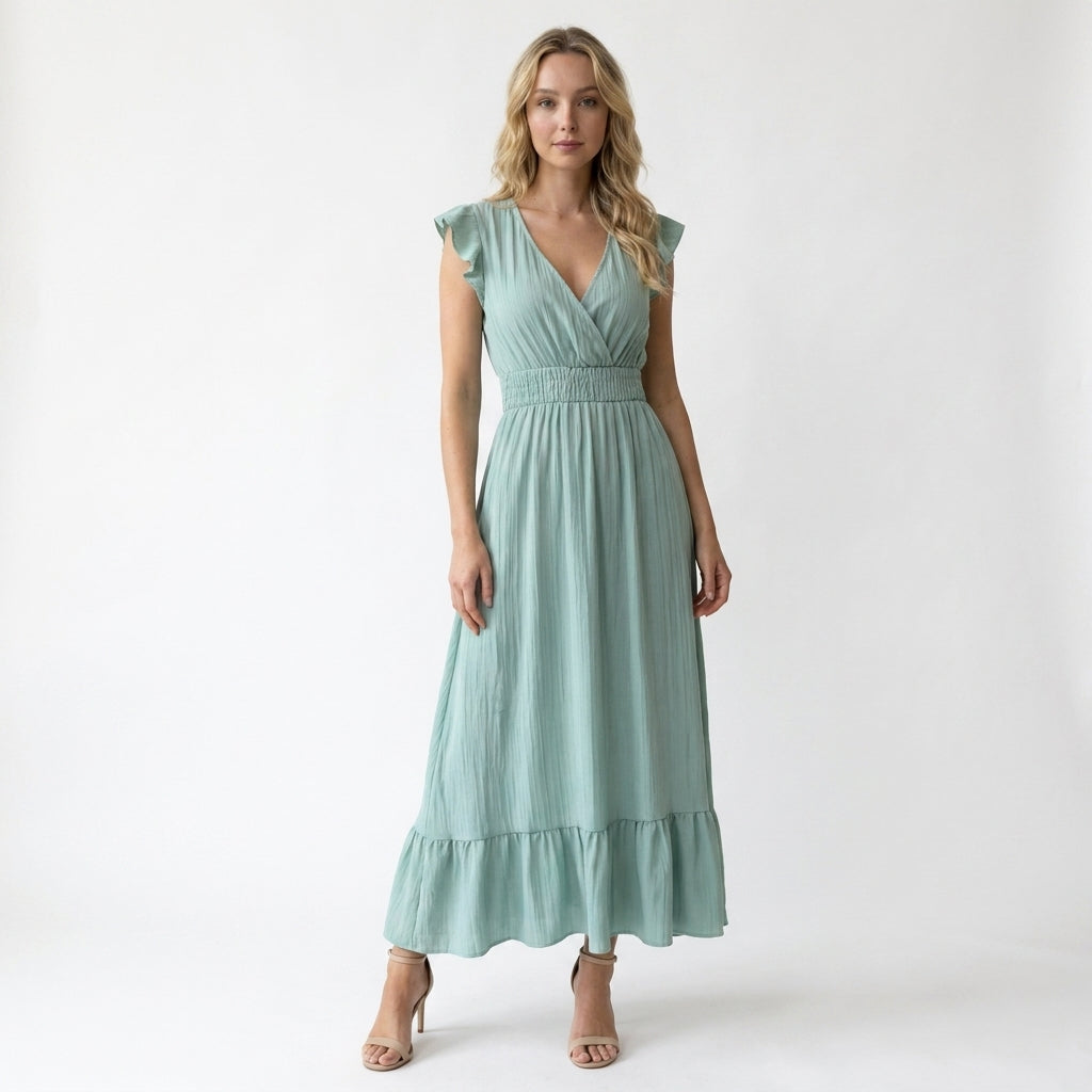 Armaxio | Women’s V Neck Maxi Dress Elastic Waist A Line Summer