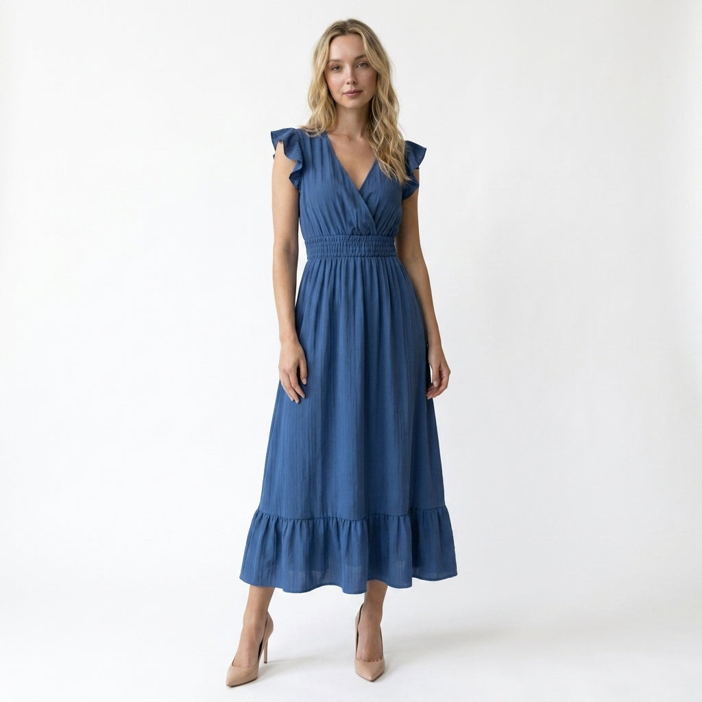Armaxio | Women’s V Neck Maxi Dress Elastic Waist A Line Summer