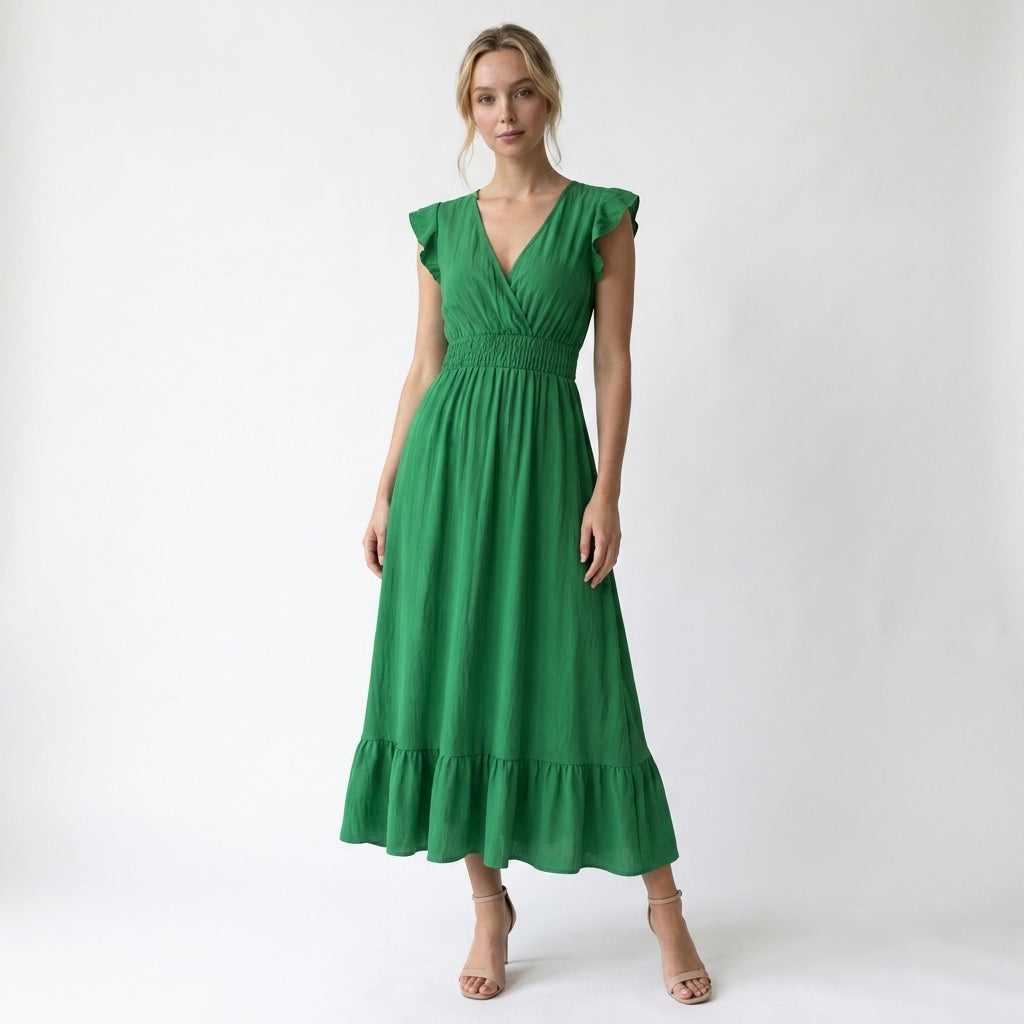Armaxio | Women’s V Neck Maxi Dress Elastic Waist A Line Summer