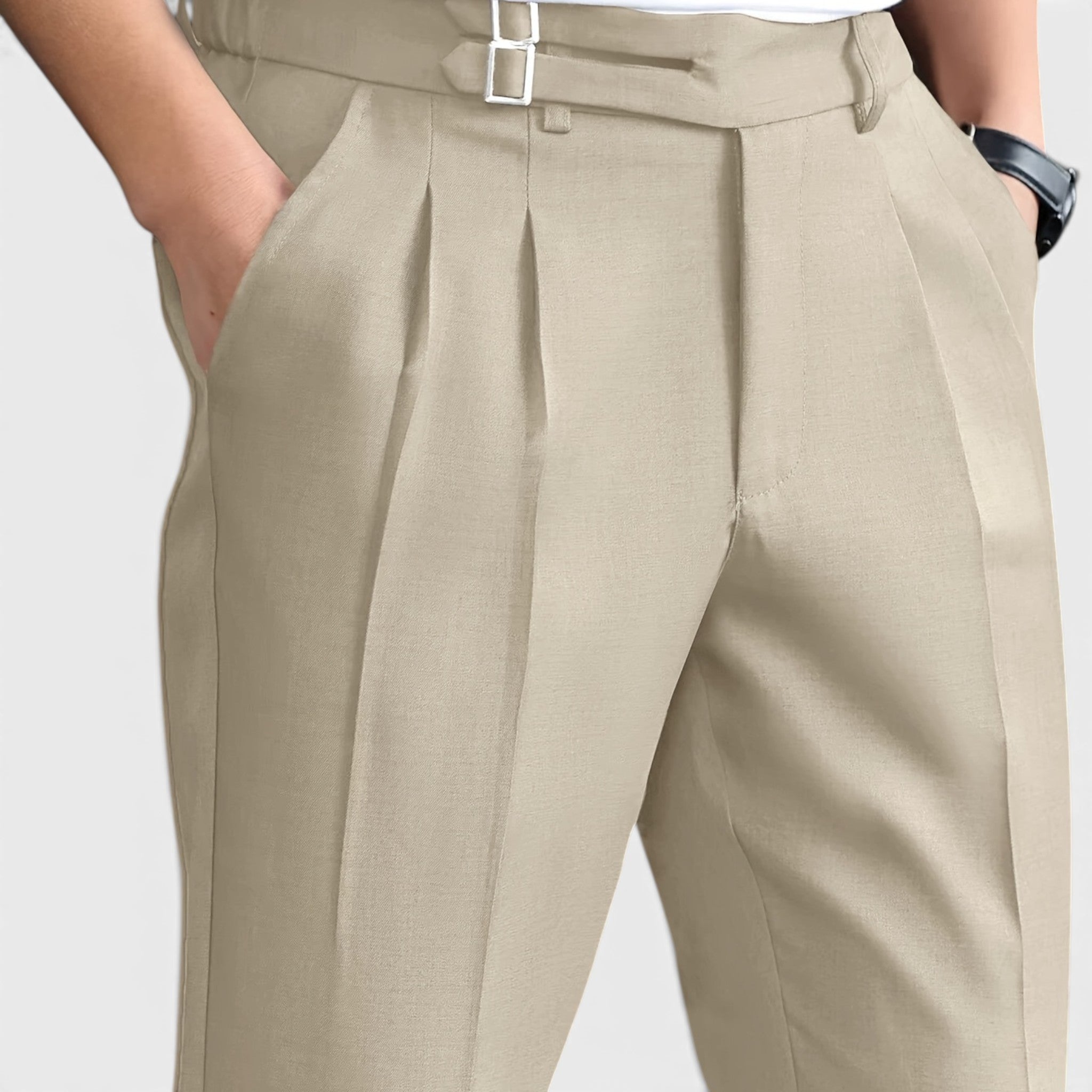 Armaxio | Men’s Double Pleated Casual Trousers Regular Fit Business Pants