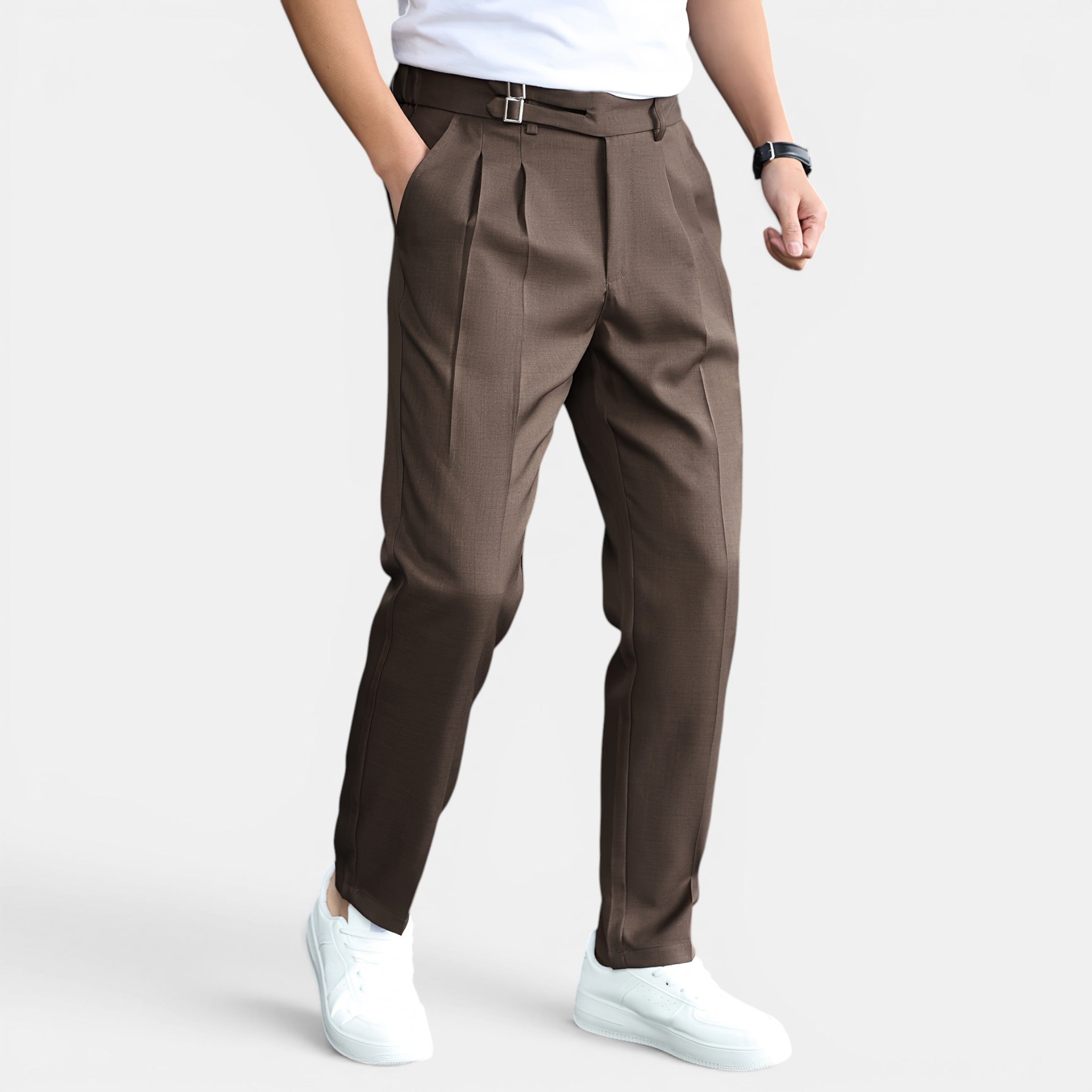 Armaxio | Men’s Double Pleated Casual Trousers Regular Fit Business Pants