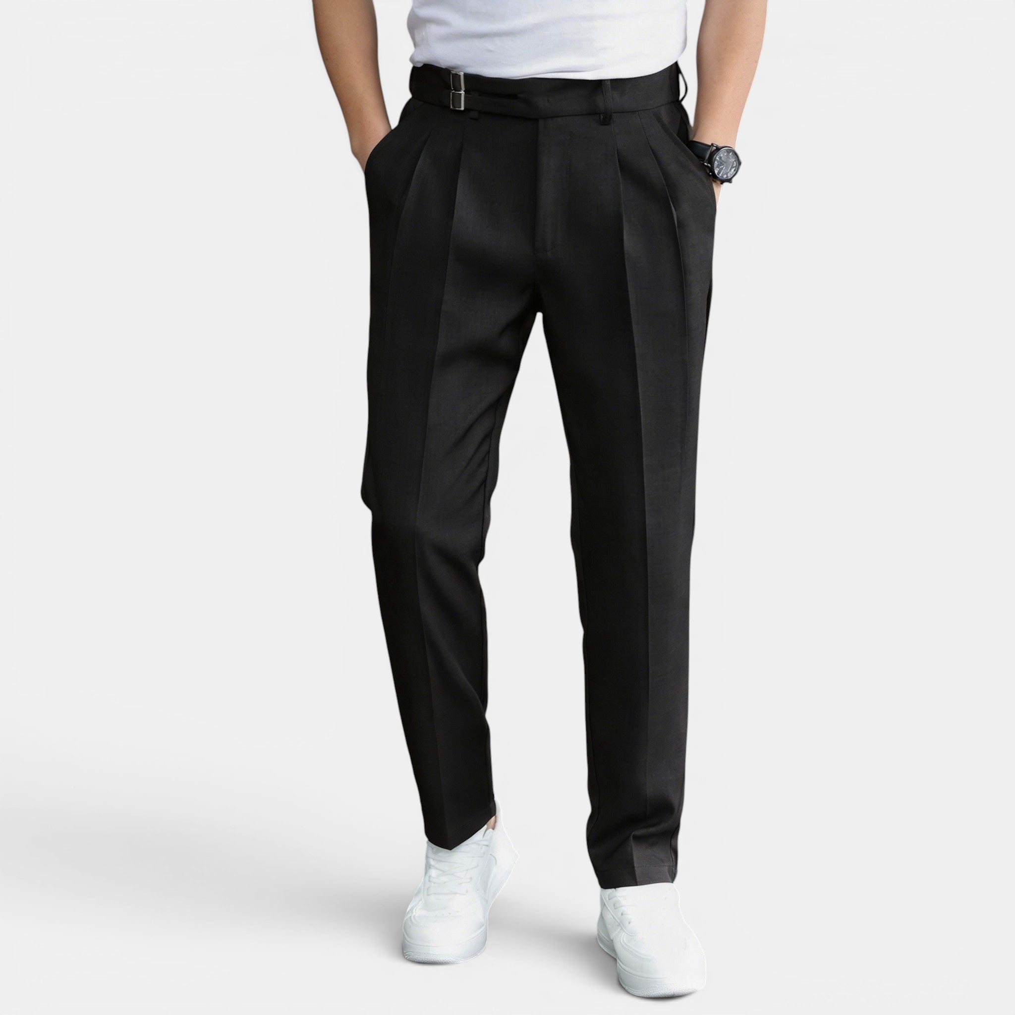 Armaxio | Men’s Double Pleated Casual Trousers Regular Fit Business Pants