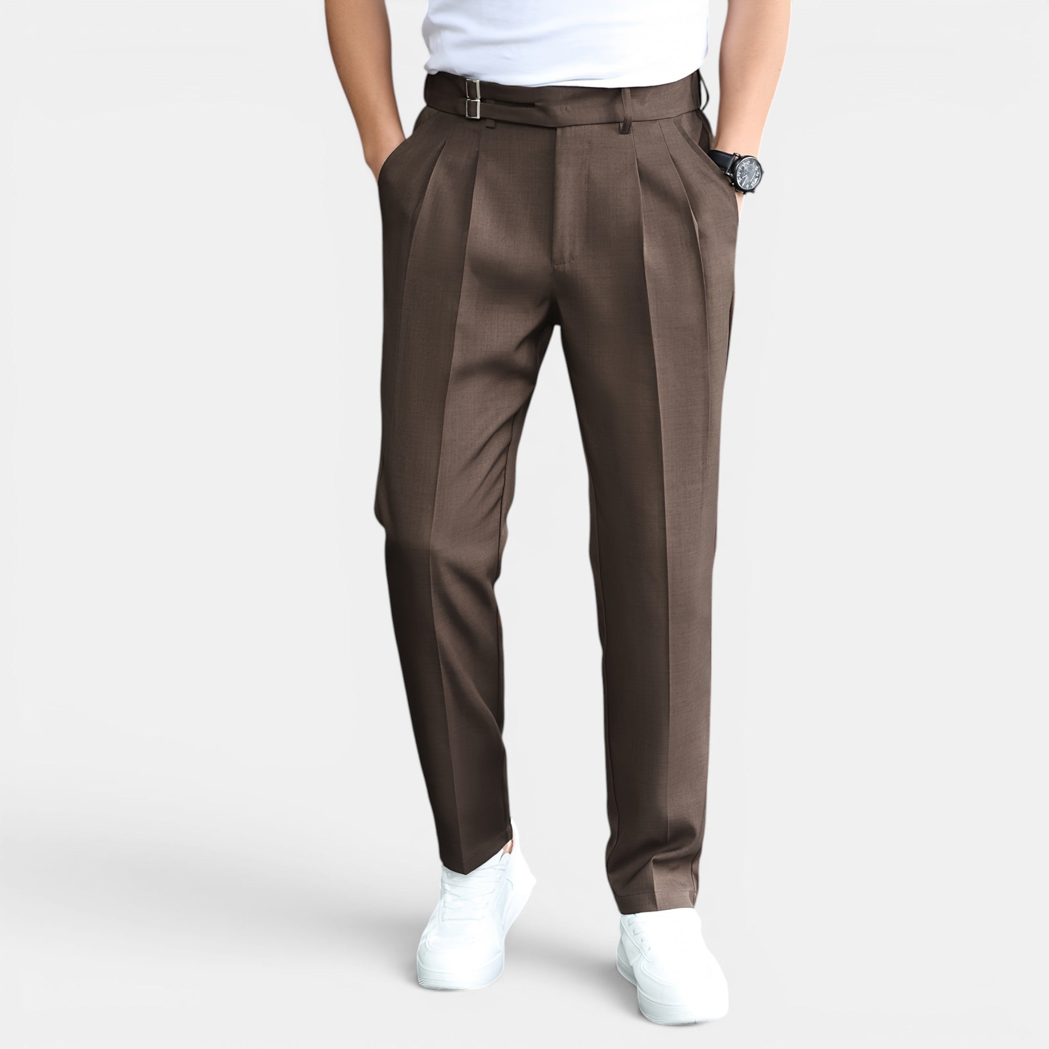 Armaxio | Men’s Double Pleated Casual Trousers Regular Fit Business Pants