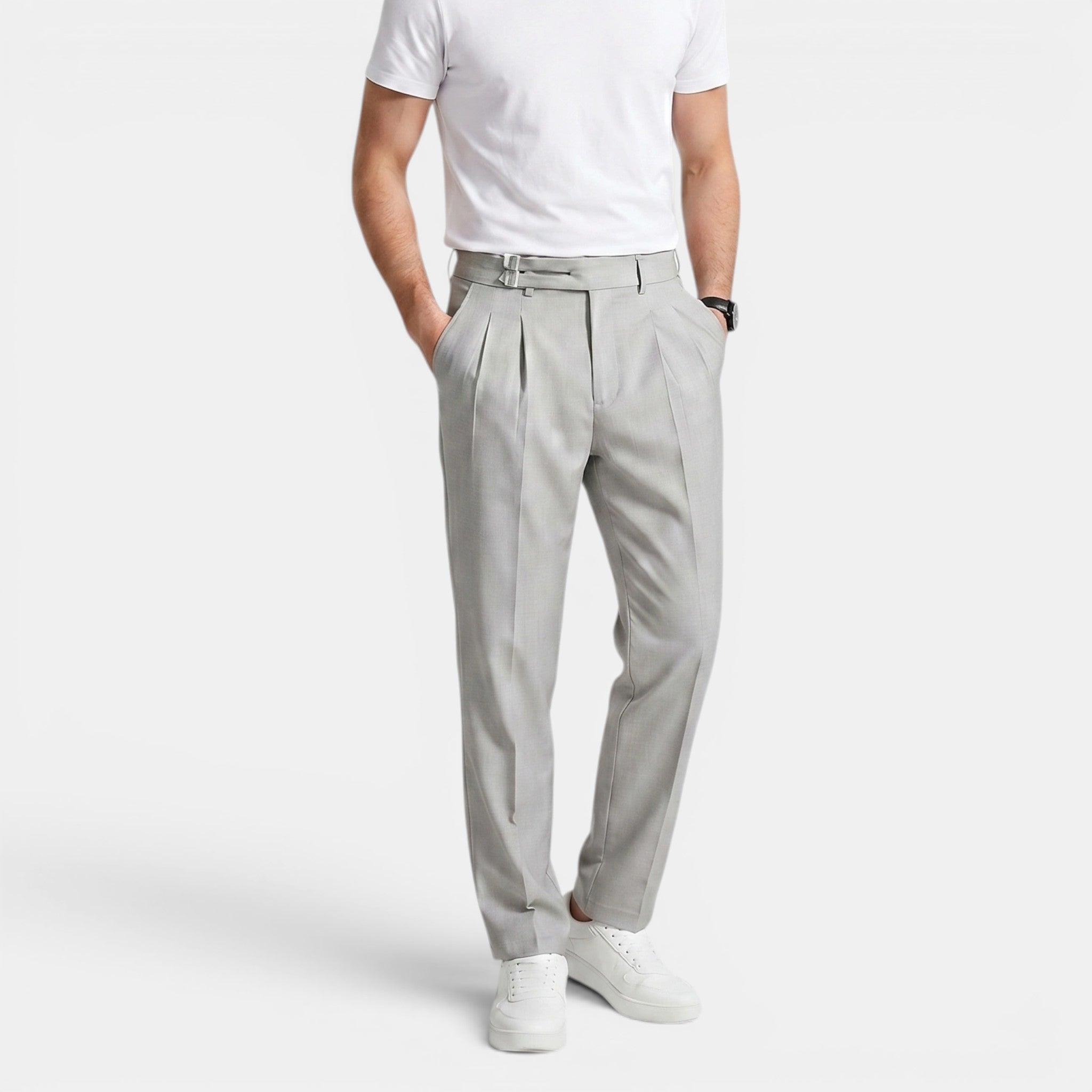 Armaxio | Men’s Double Pleated Casual Trousers Regular Fit Business Pants