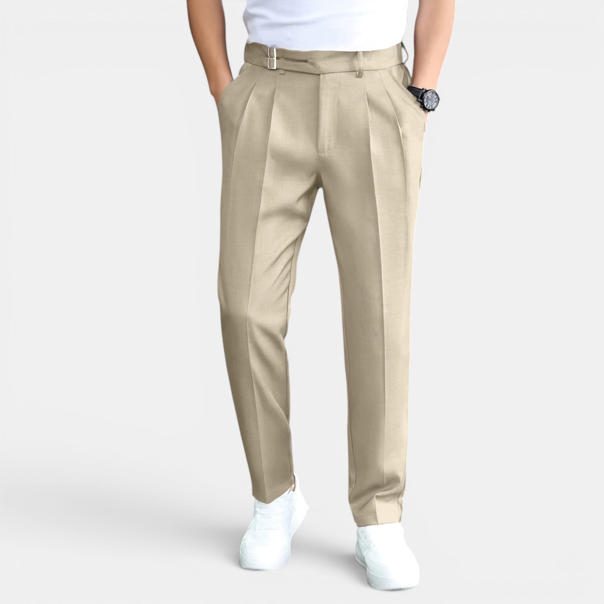 Armaxio | Men’s Double Pleated Casual Trousers Regular Fit Business Pants