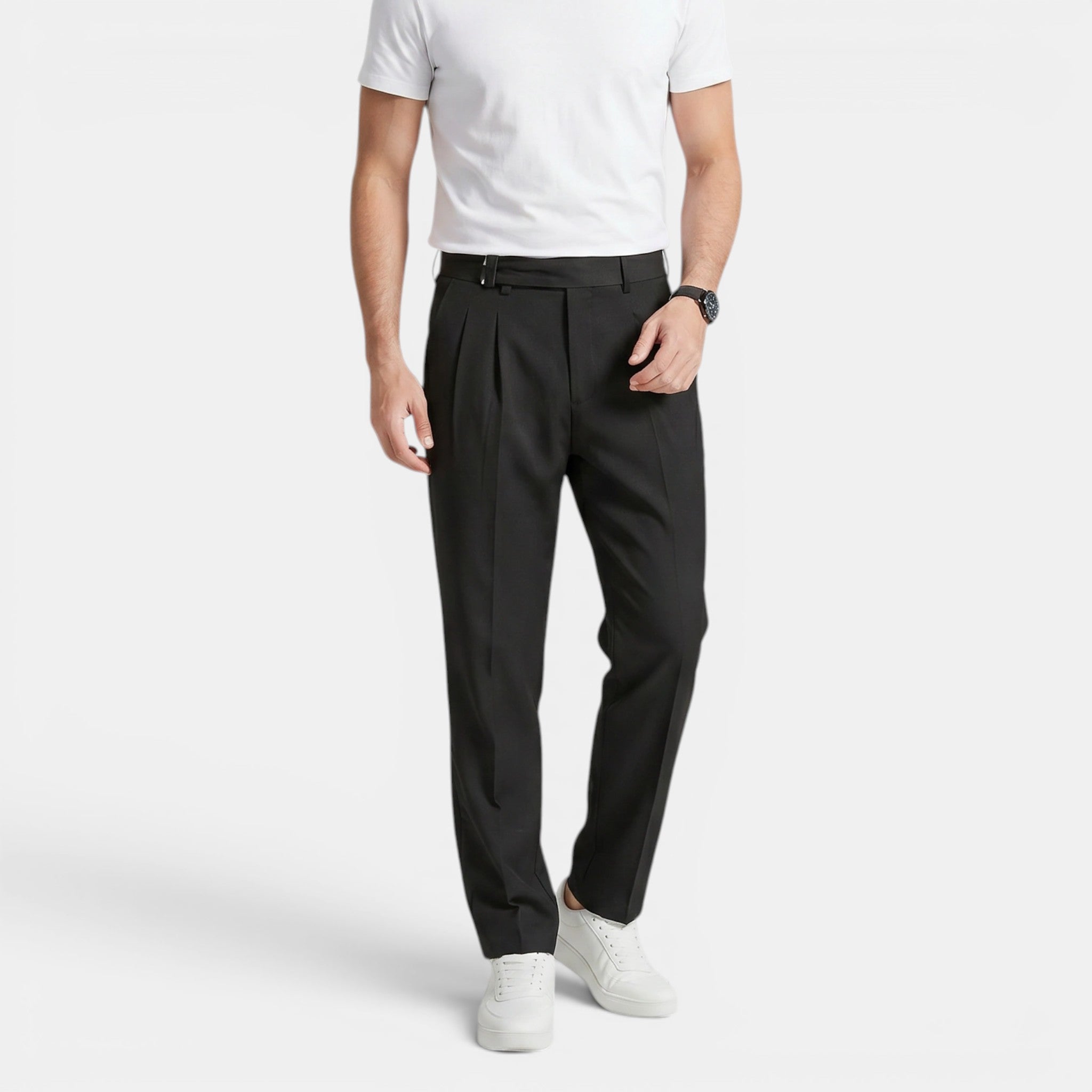 Armaxio | Men’s Double Pleated Casual Trousers Regular Fit Business Pants