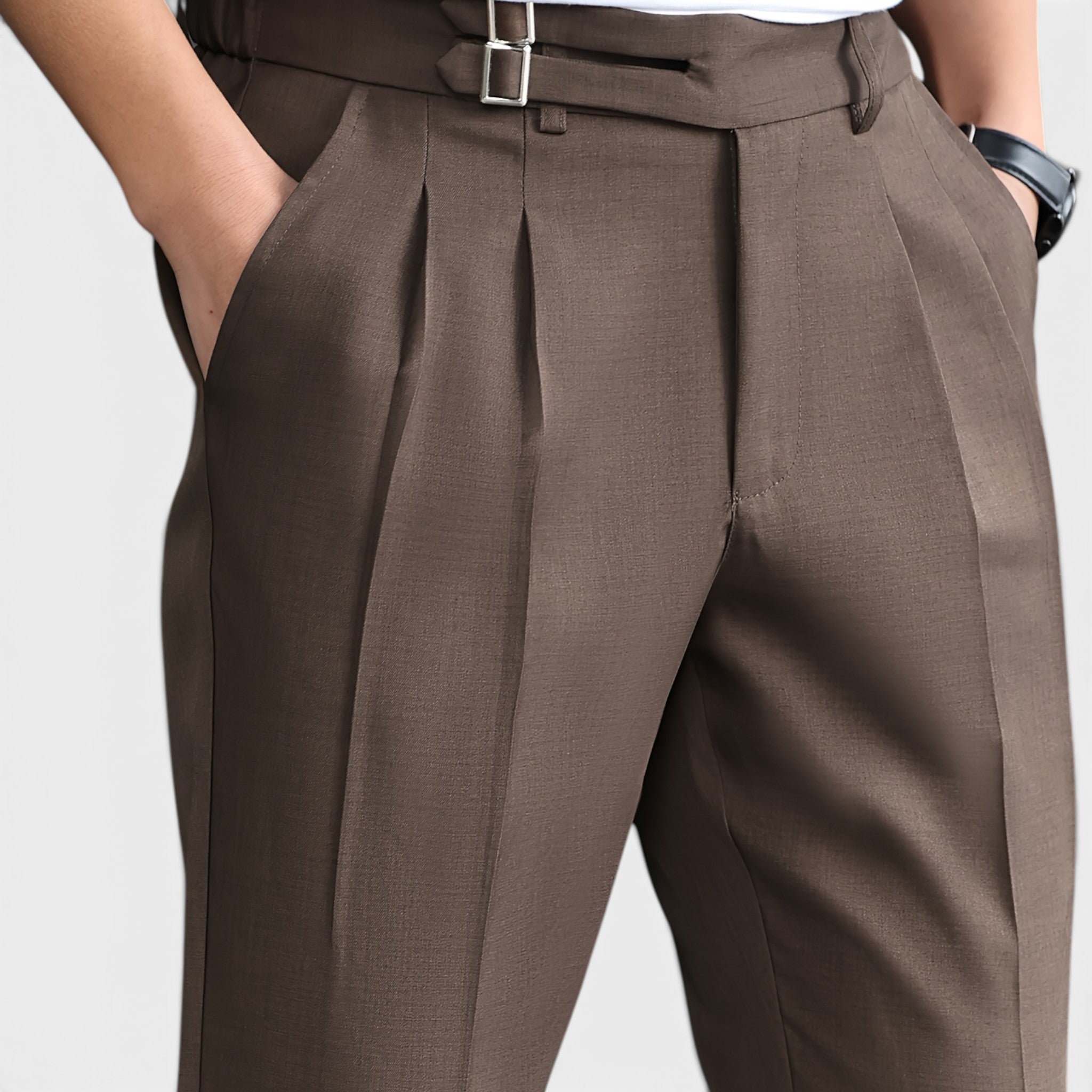 Armaxio | Men’s Double Pleated Casual Trousers Regular Fit Business Pants