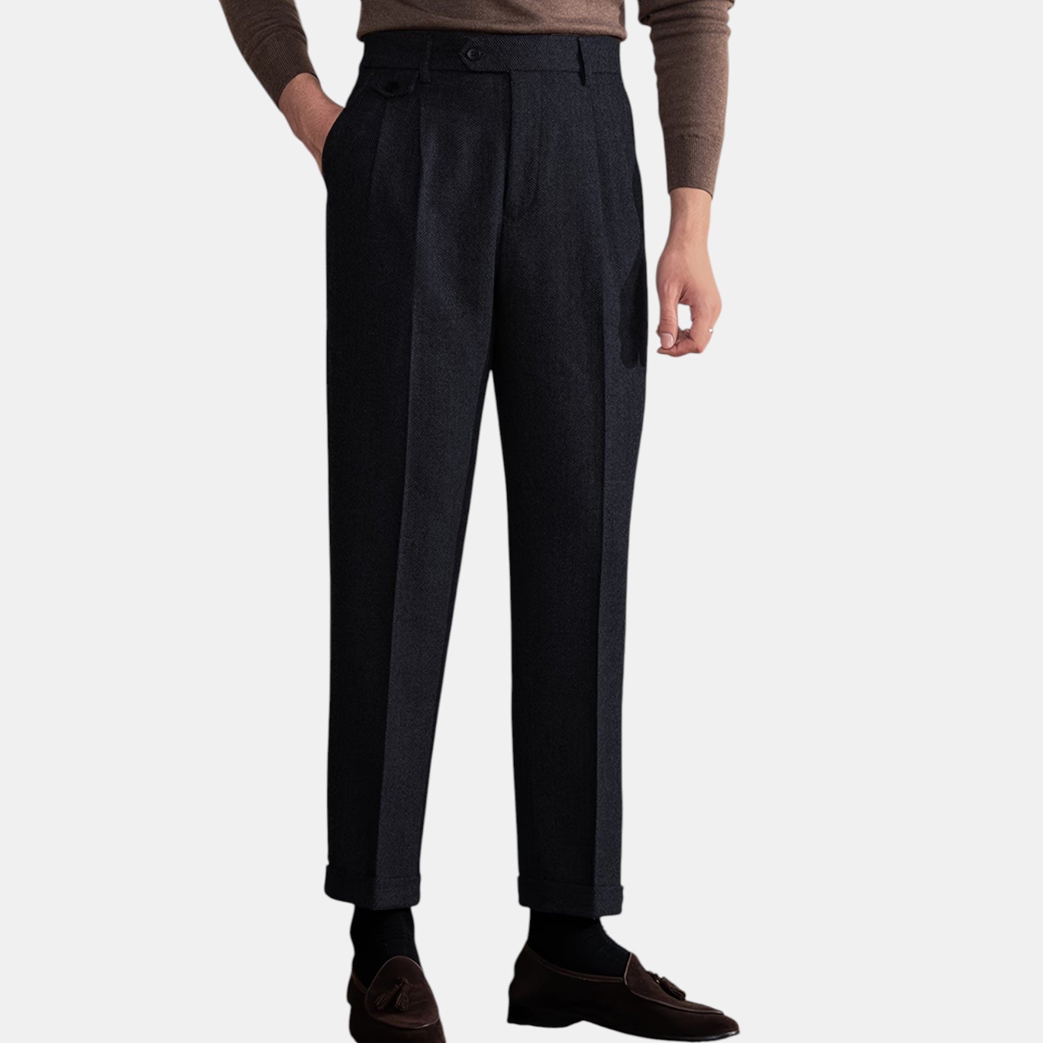 Armaxio | Men’s Herringbone Dress Trousers Slim Fit Vintage Pants