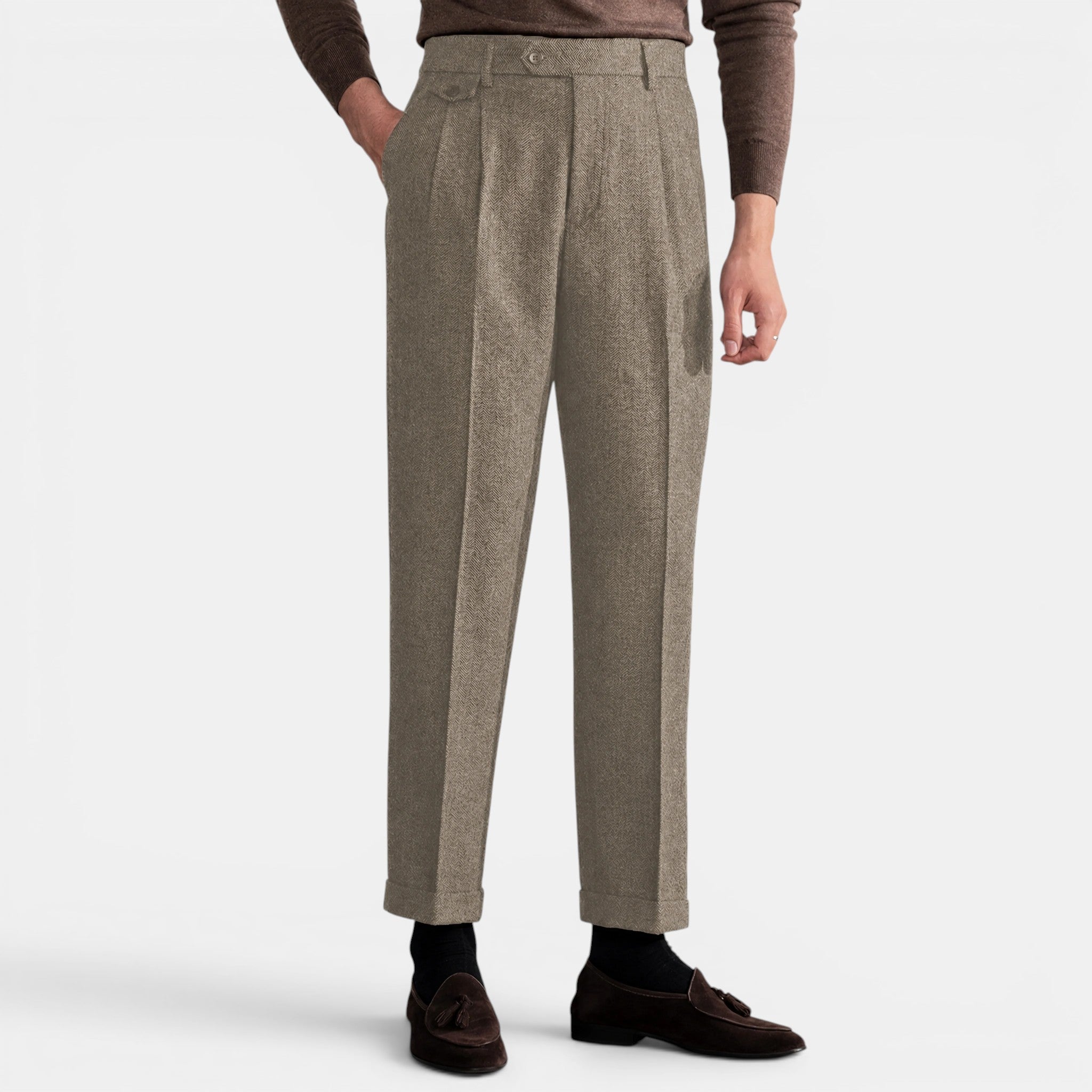 Armaxio | Men’s Herringbone Dress Trousers Slim Fit Vintage Pants