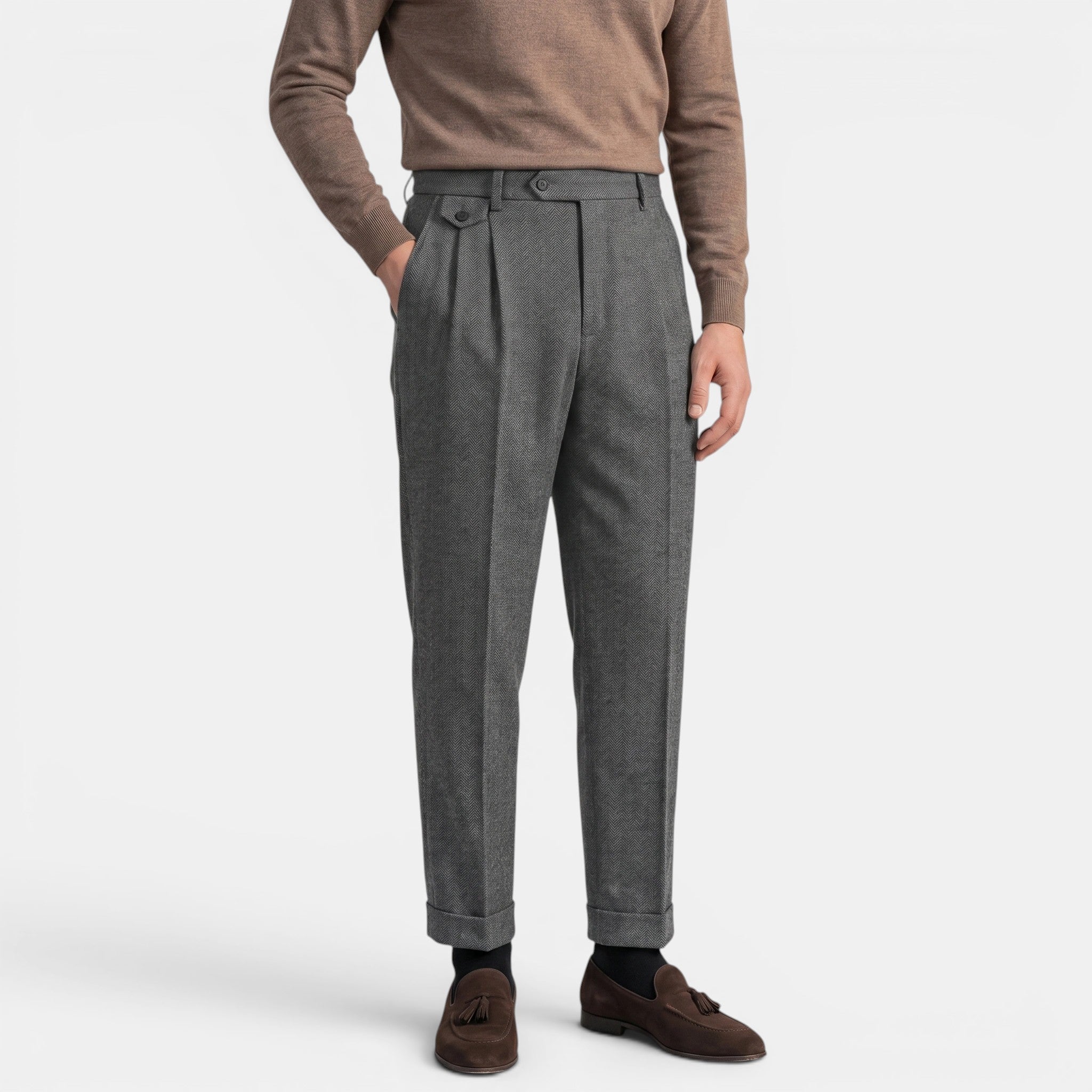 Armaxio | Men’s Herringbone Dress Trousers Slim Fit Vintage Pants