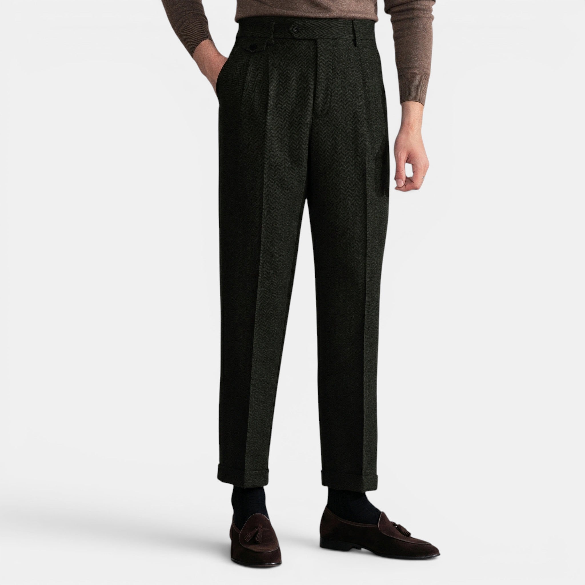 Armaxio | Men’s Herringbone Dress Trousers Slim Fit Vintage Pants