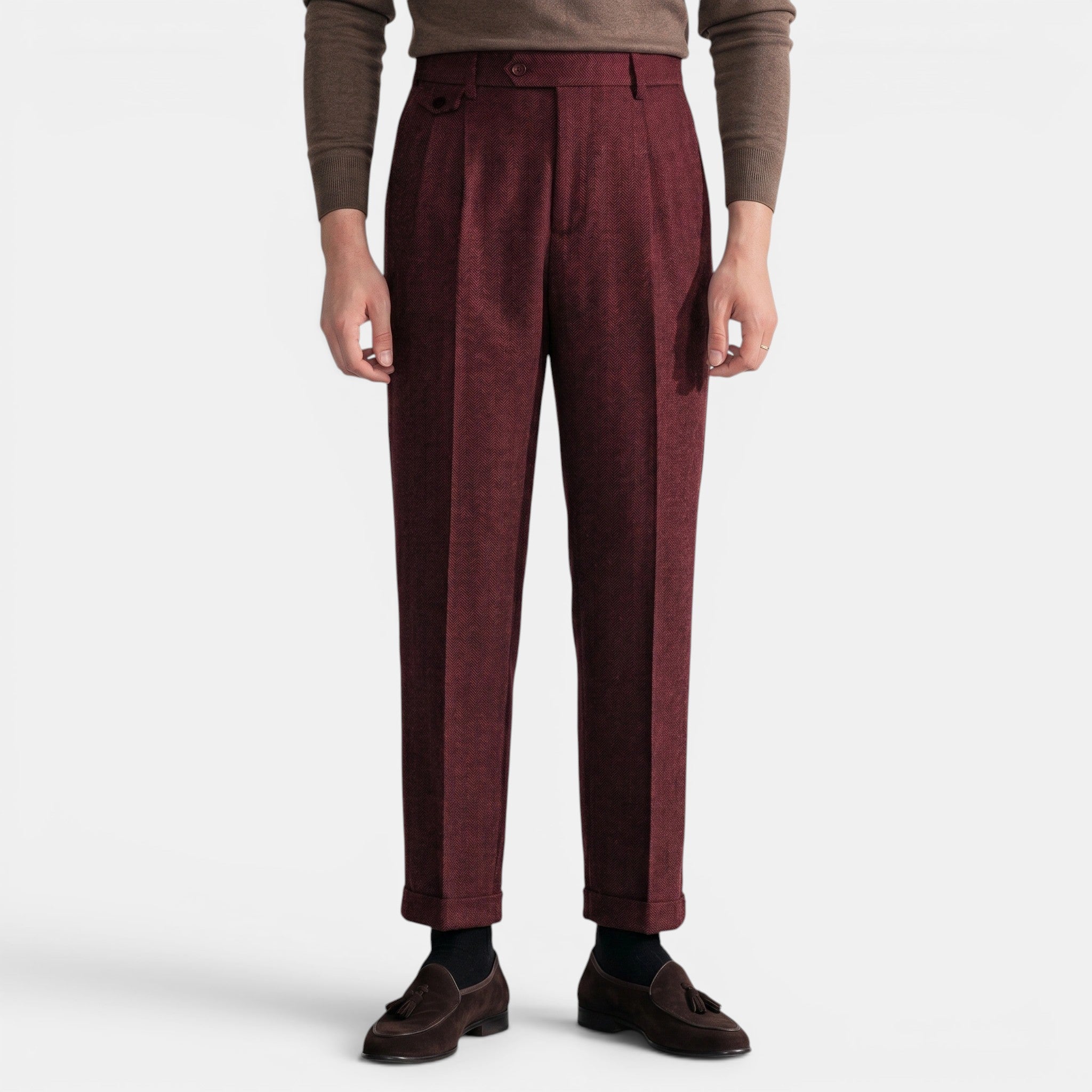 Armaxio | Men’s Herringbone Dress Trousers Slim Fit Vintage Pants