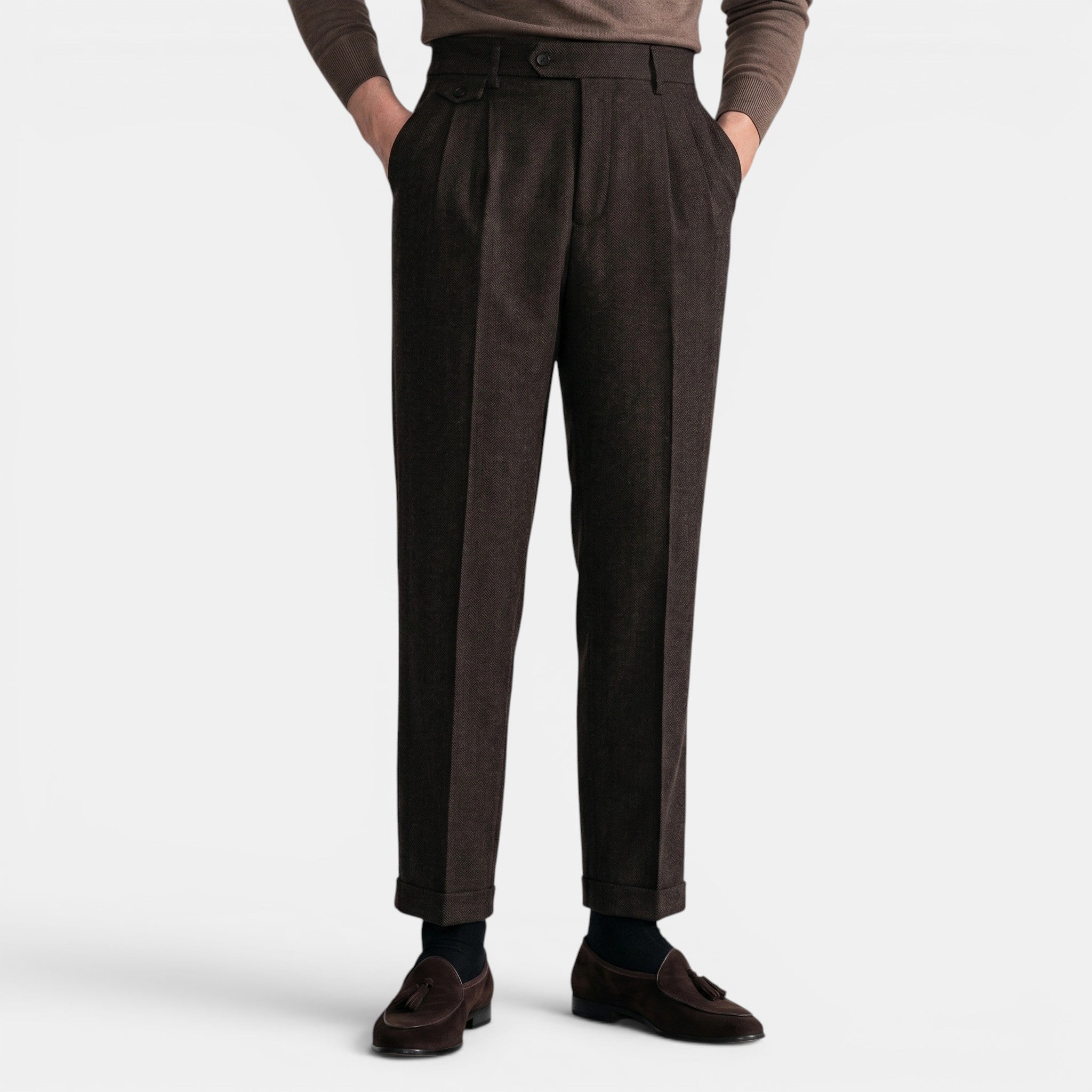 Armaxio | Men’s Herringbone Dress Trousers Slim Fit Vintage Pants