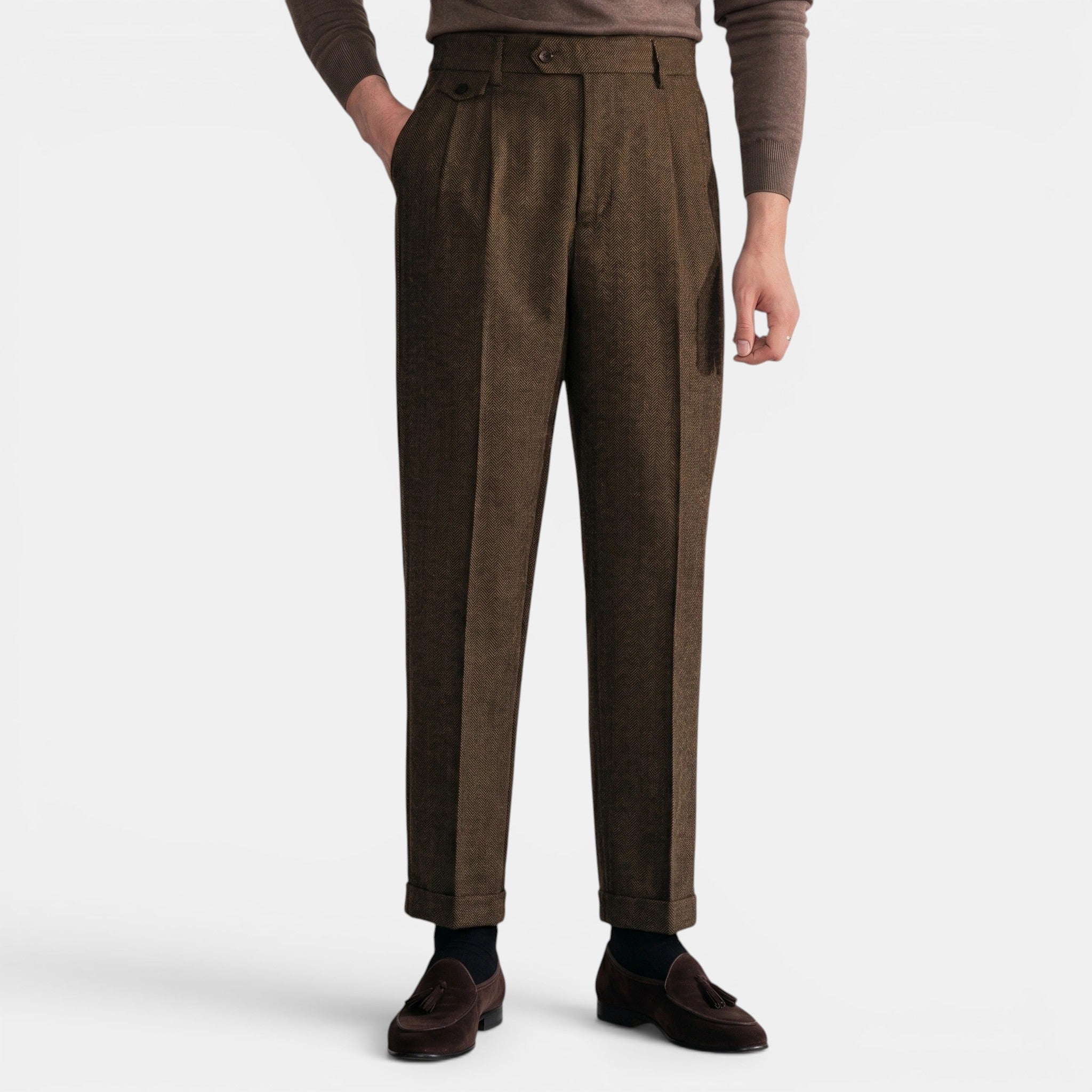 Armaxio | Men’s Herringbone Dress Trousers Slim Fit Vintage Pants