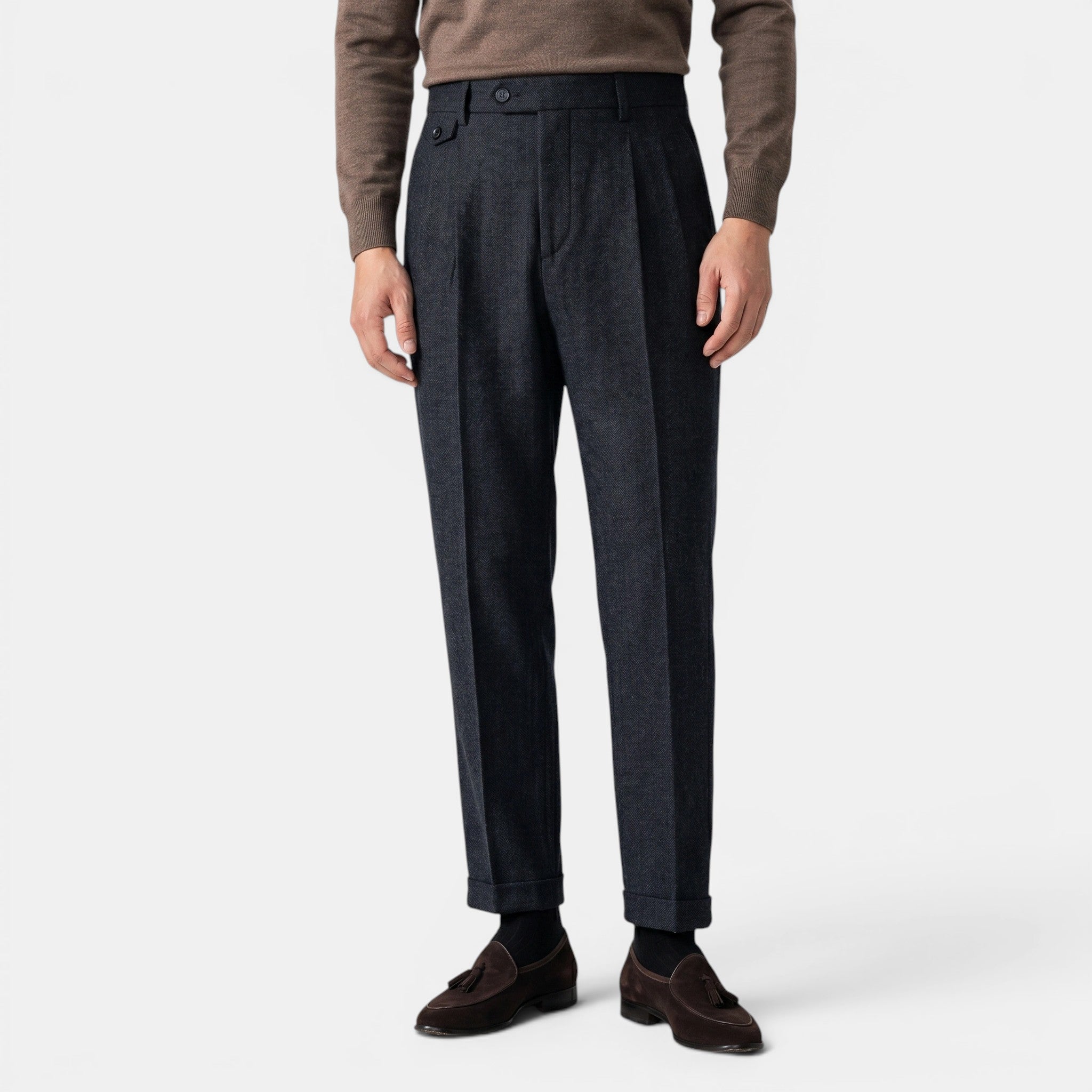 Armaxio | Men’s Herringbone Dress Trousers Slim Fit Vintage Pants