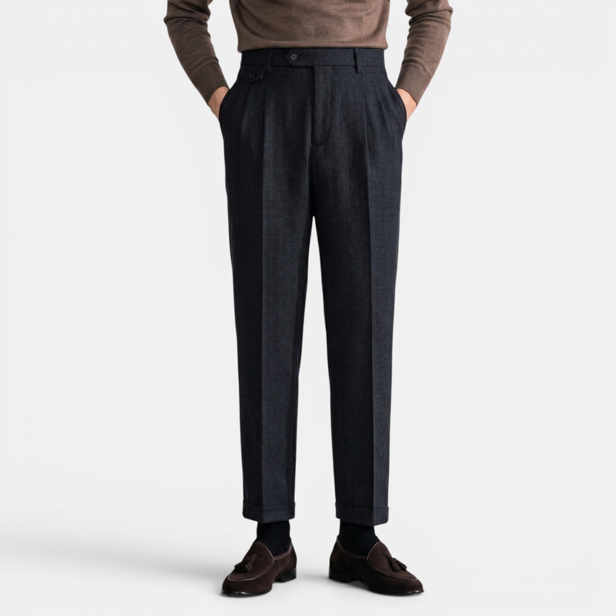 Armaxio | Men’s Herringbone Dress Trousers Slim Fit Vintage Pants