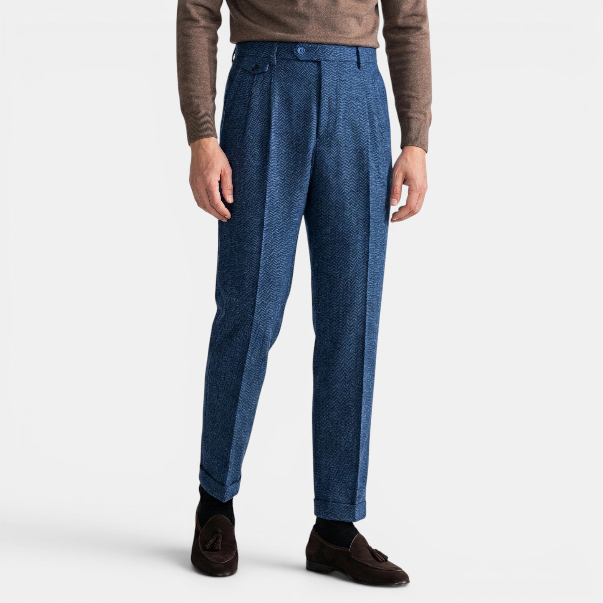 Armaxio | Men’s Herringbone Dress Trousers Slim Fit Vintage Pants