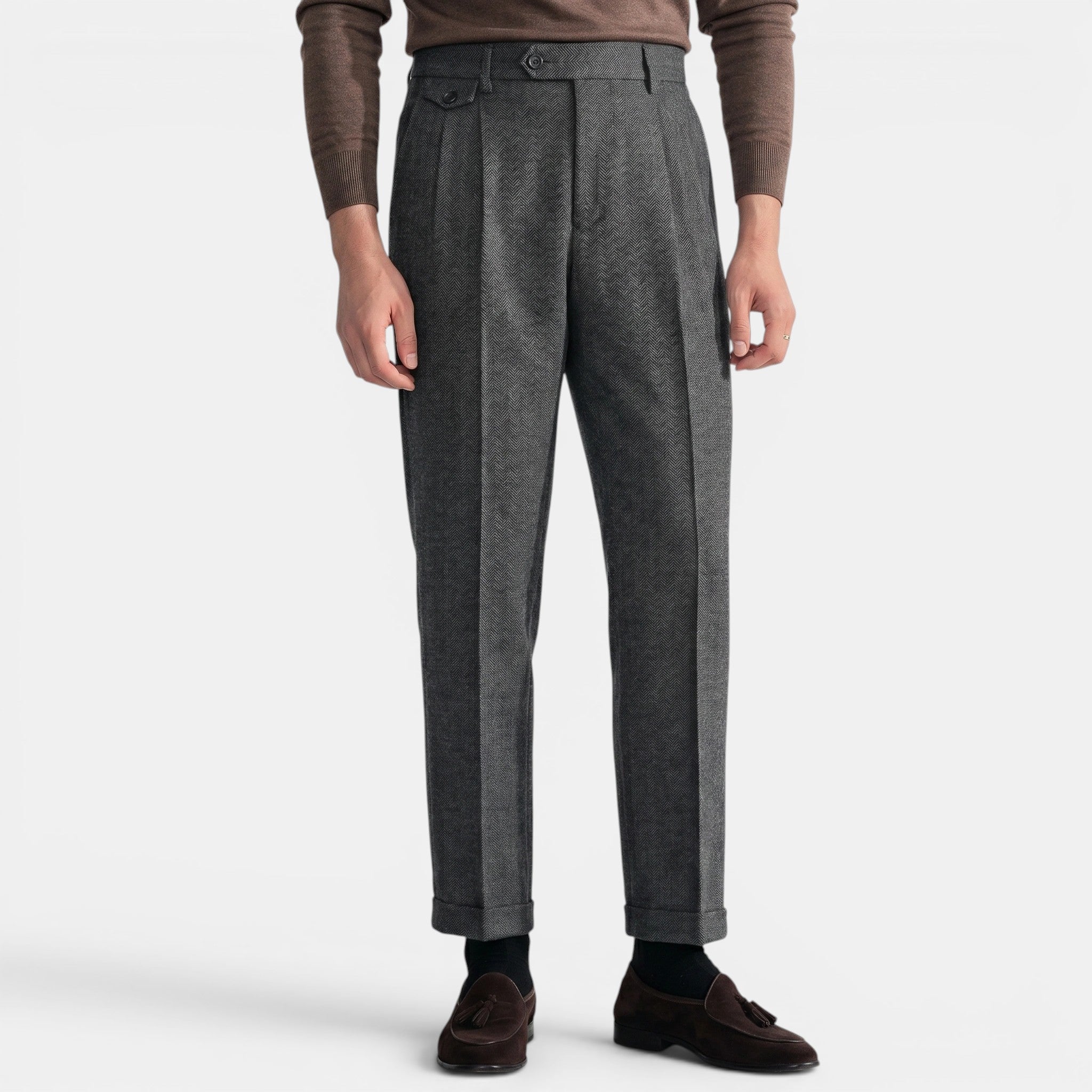 Armaxio | Men’s Herringbone Dress Trousers Slim Fit Vintage Pants