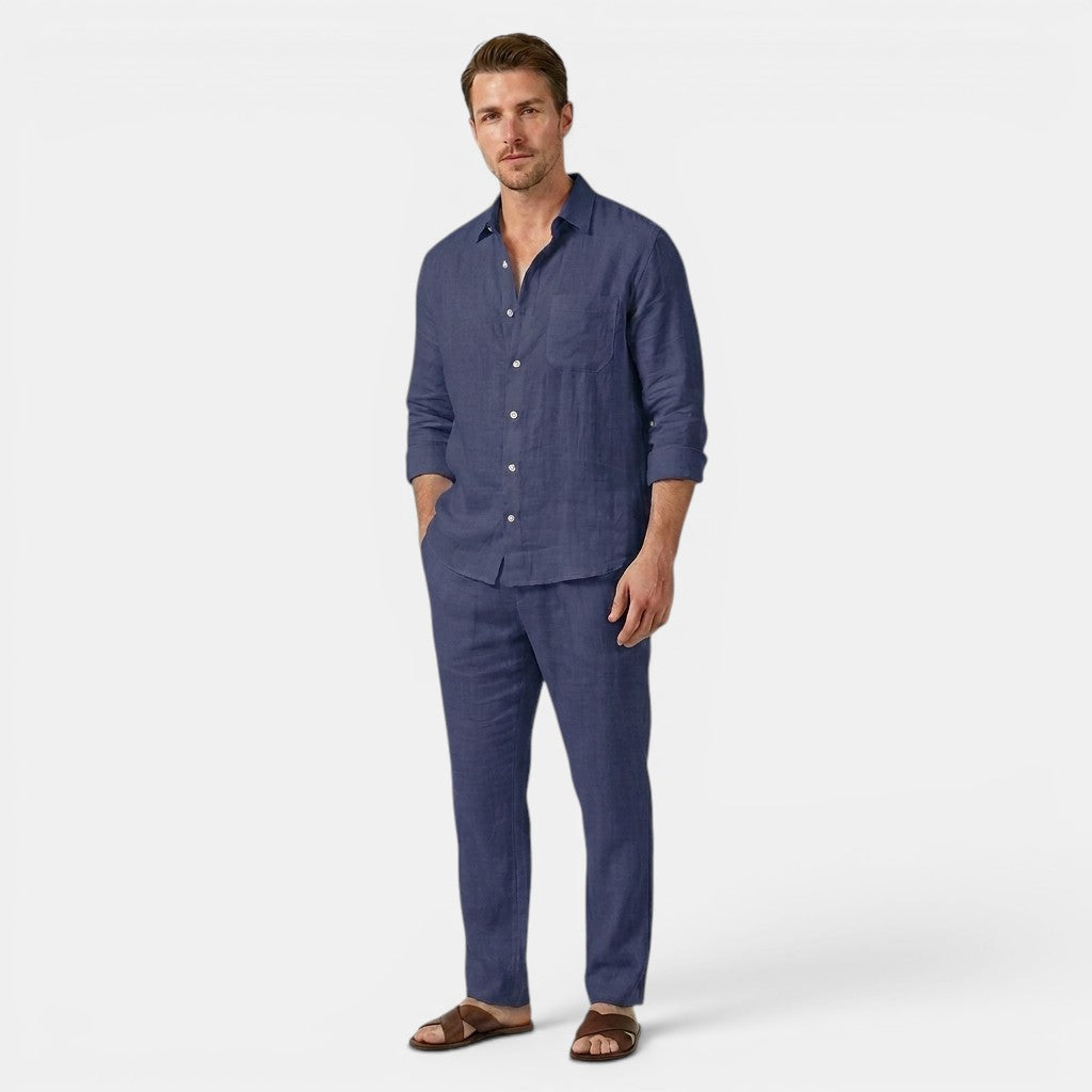 Armaxio | Men’s Linen Shirt and Pants Set Casual Long Sleeve Outfit