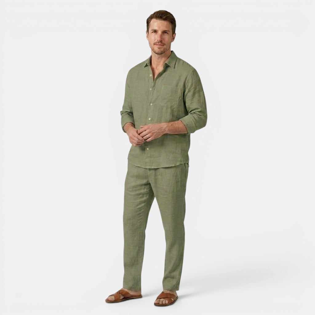 Armaxio | Men’s Linen Shirt and Pants Set Casual Long Sleeve Outfit