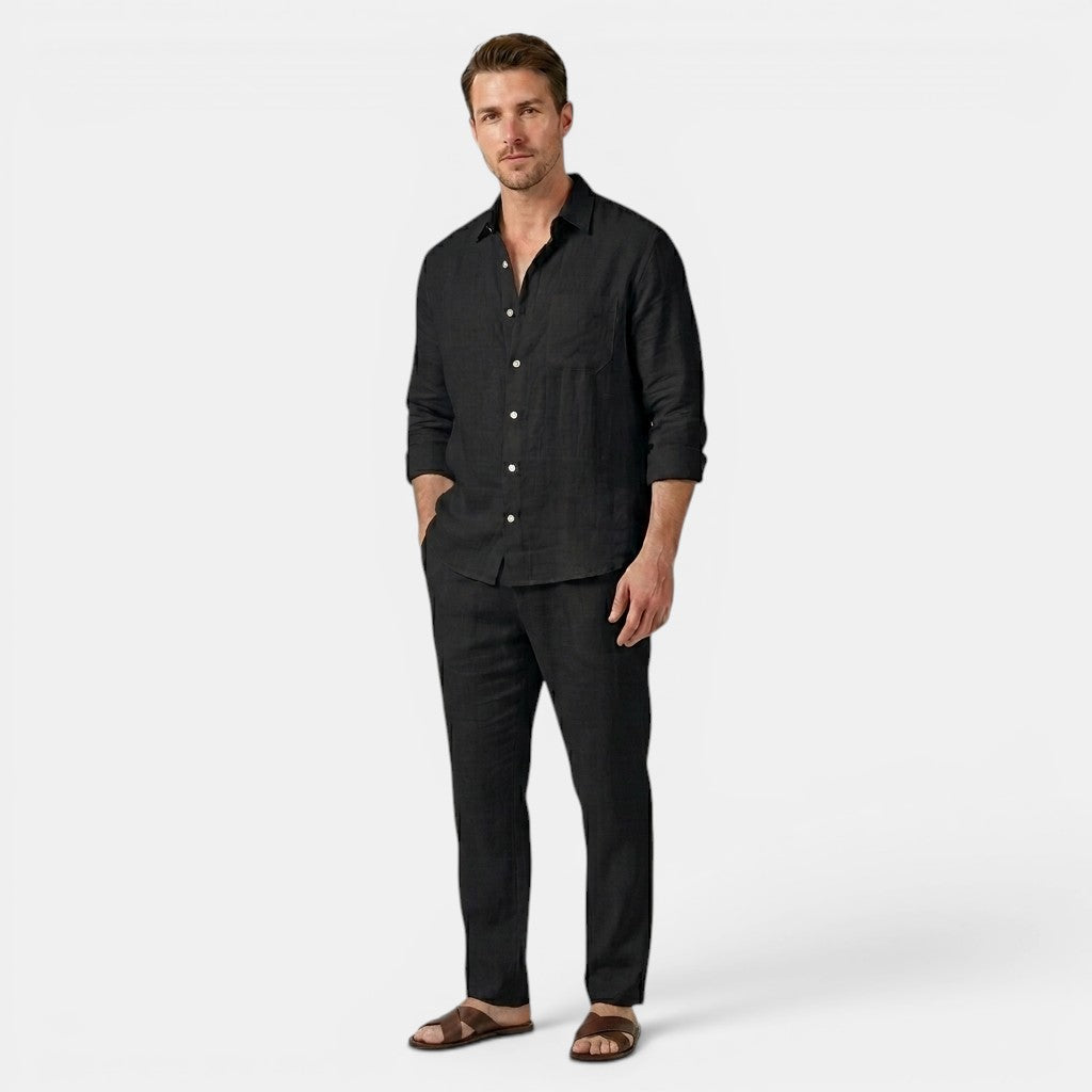 Armaxio | Men’s Linen Shirt and Pants Set Casual Long Sleeve Outfit