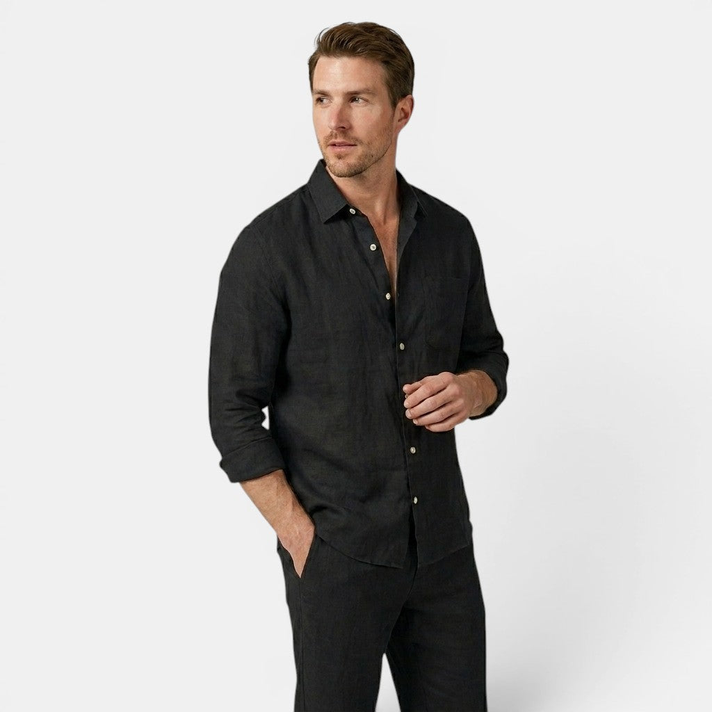 Armaxio | Men’s Linen Shirt and Pants Set Casual Long Sleeve Outfit