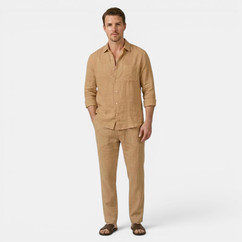 Armaxio | Men’s Linen Shirt and Pants Set Casual Long Sleeve Outfit
