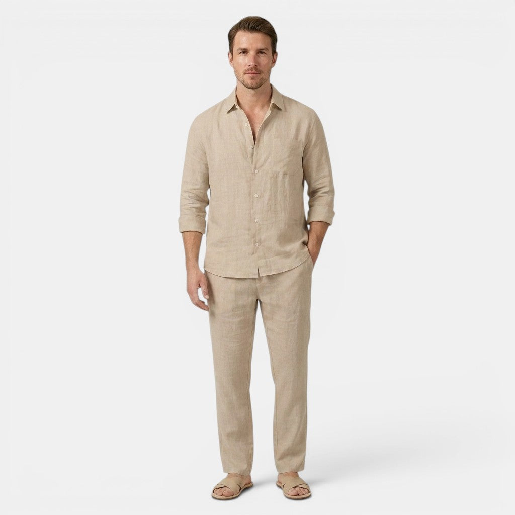 Armaxio | Men’s Linen Shirt and Pants Set Casual Long Sleeve Outfit