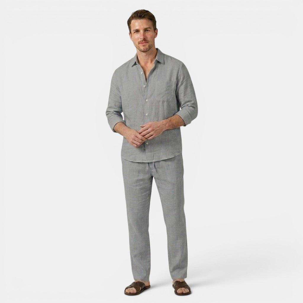 Armaxio | Men’s Linen Shirt and Pants Set Casual Long Sleeve Outfit