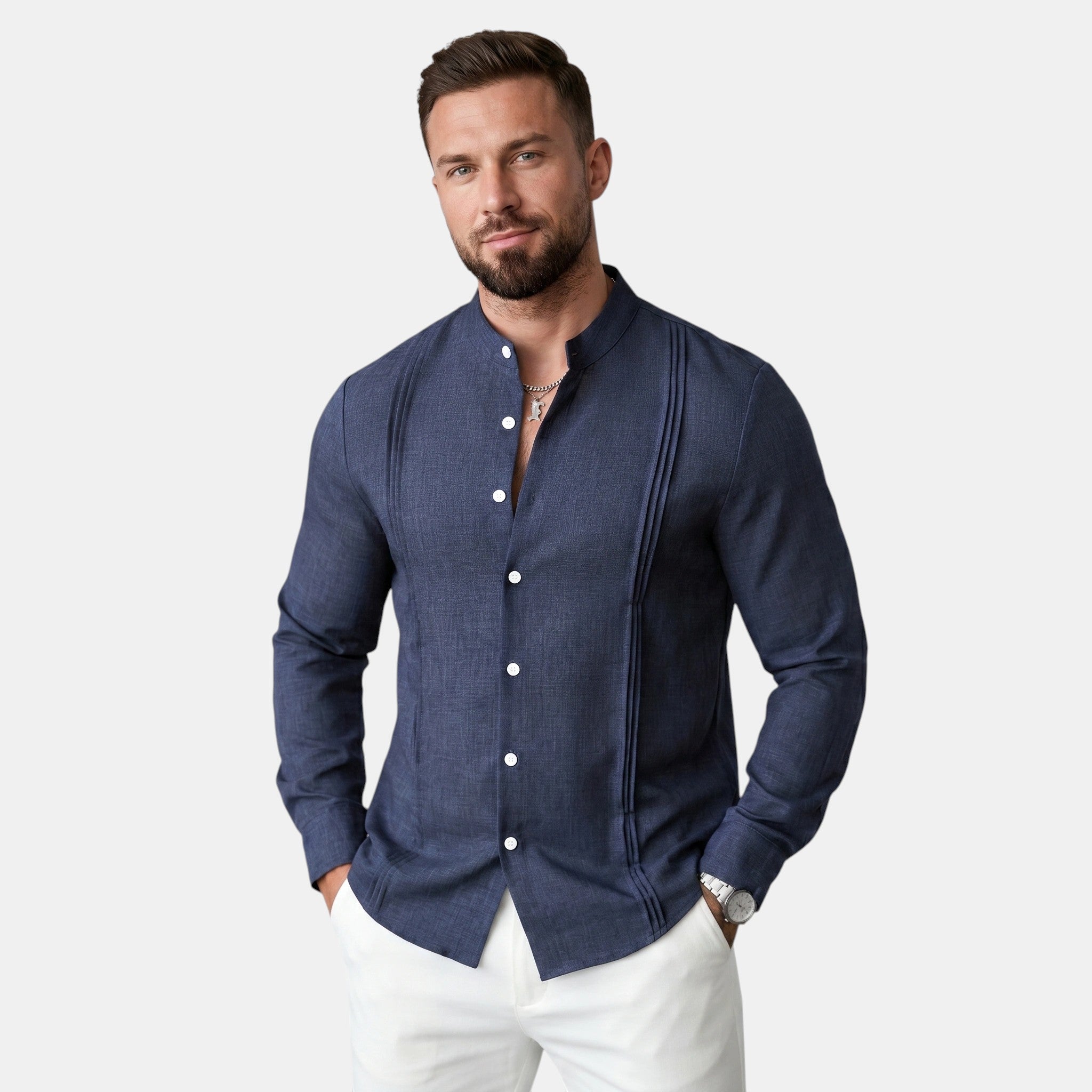 Armaxio | Men's Stand Collar Button Front Casual Shirt