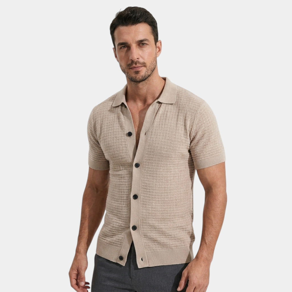 Armaxio | Men’s Slim Fit Knit Shirt Textured Neutral Everyday Wear