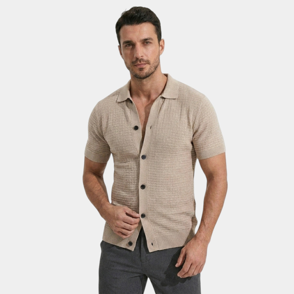 Armaxio | Men’s Slim Fit Knit Shirt Textured Neutral Everyday Wear