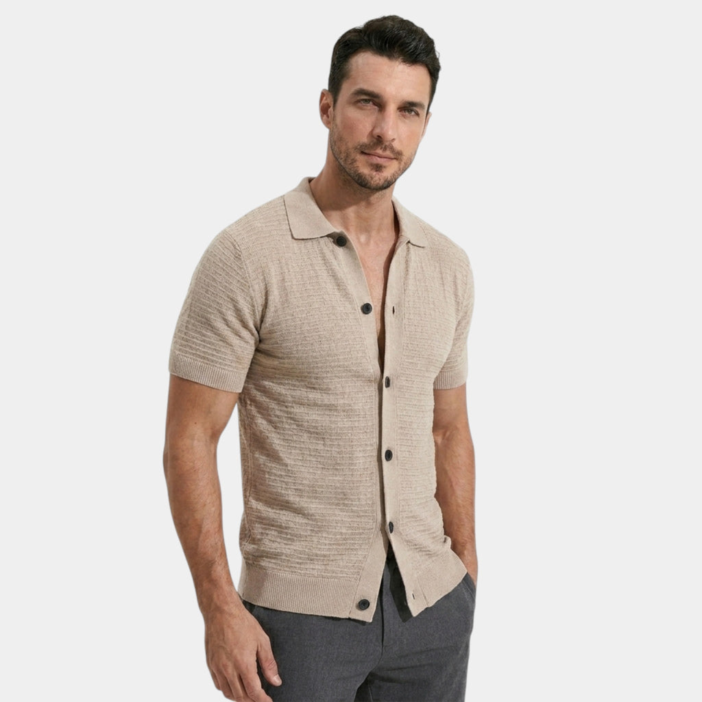Armaxio | Men’s Slim Fit Knit Shirt Textured Neutral Everyday Wear