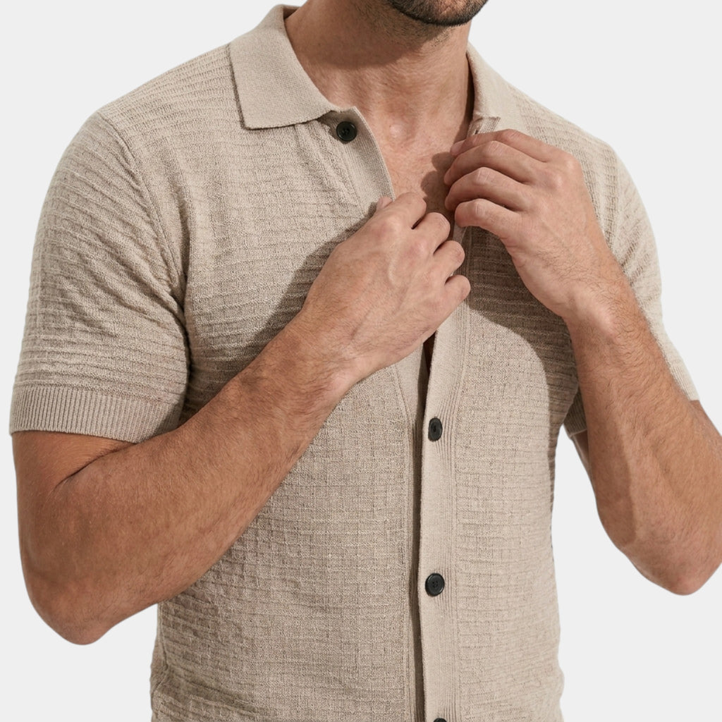 Armaxio | Men’s Slim Fit Knit Shirt Textured Neutral Everyday Wear