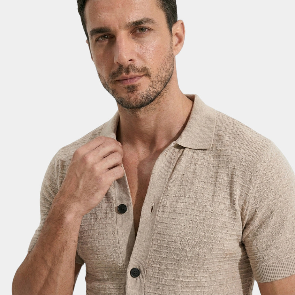 Armaxio | Men’s Slim Fit Knit Shirt Textured Neutral Everyday Wear