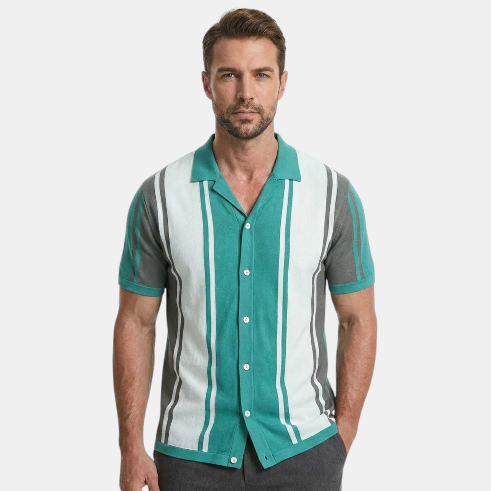 Armaxio | Men’s Knitted Polo Shirt Classic Striped Summer Style