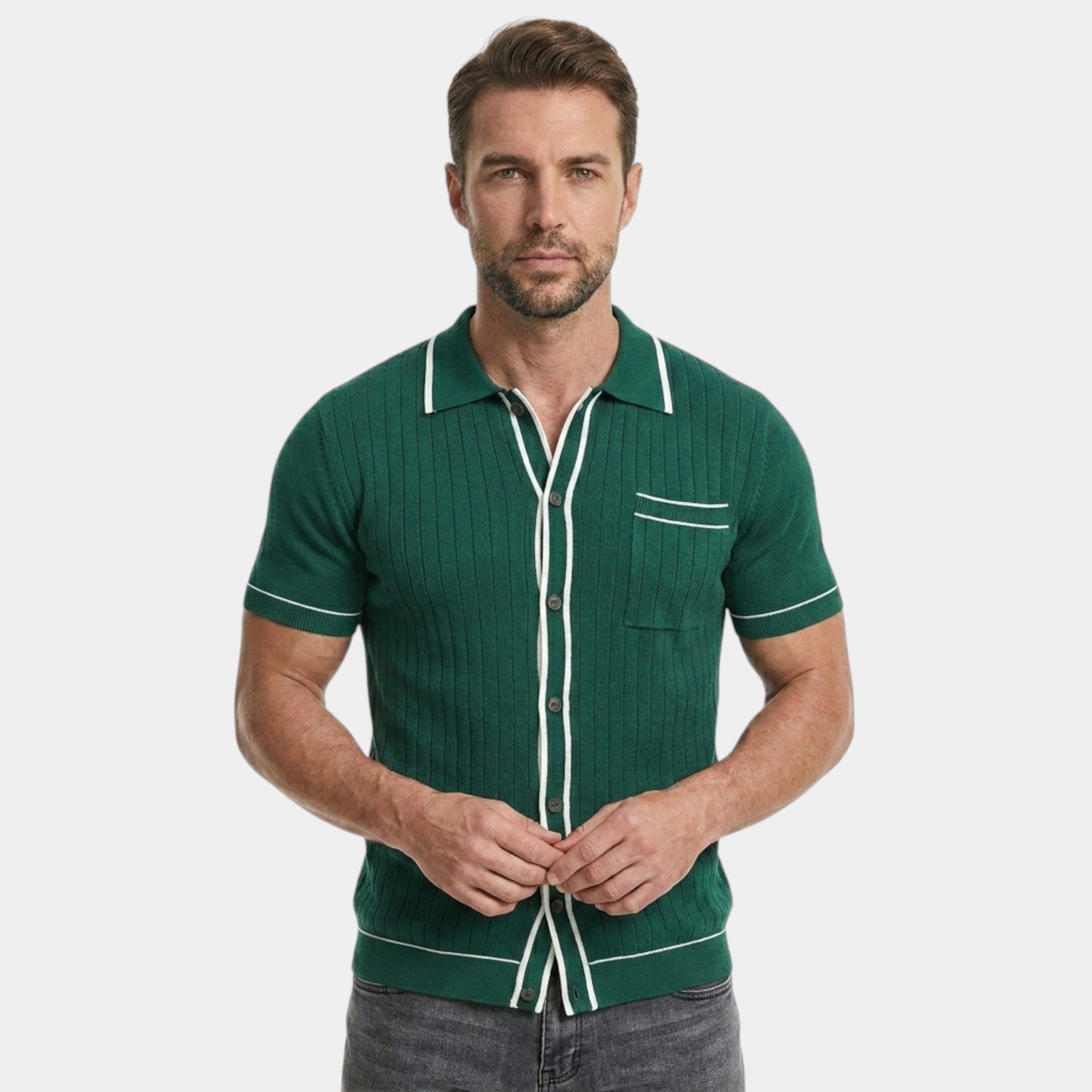Armaxio | Men’s Knitted Polo Shirt Classic Striped Summer Style