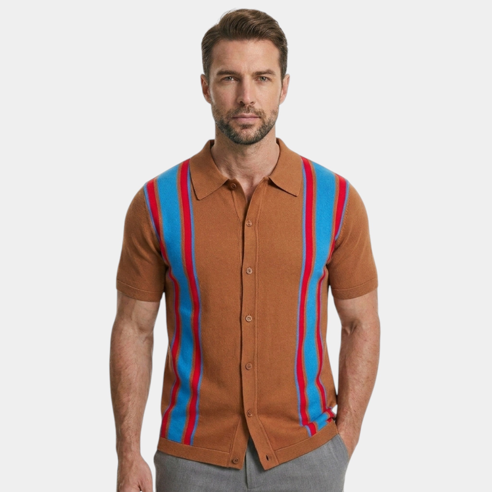 Armaxio | Men’s Knitted Polo Shirt Classic Striped Summer Style