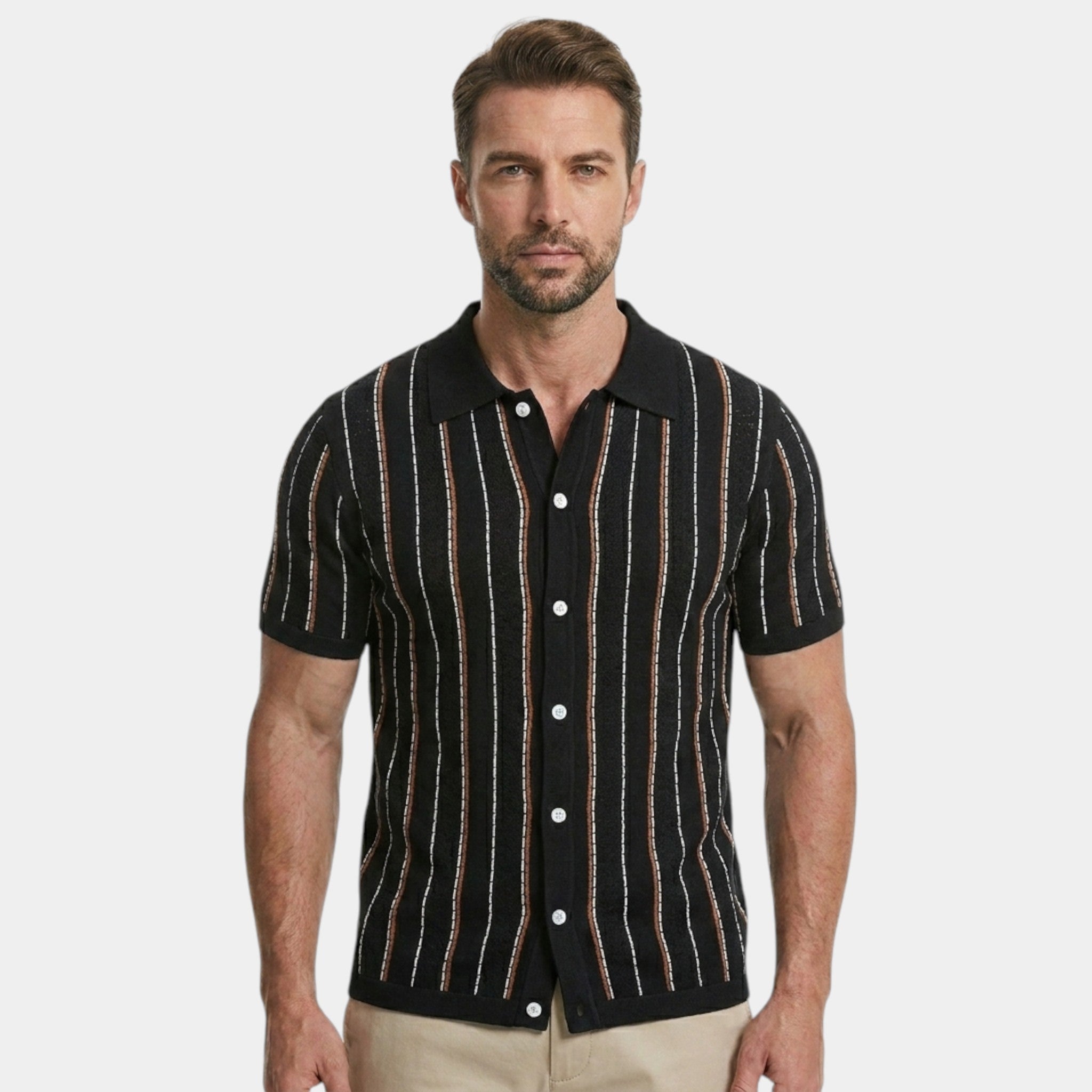 Armaxio | Men’s Knitted Polo Shirt Classic Striped Summer Style