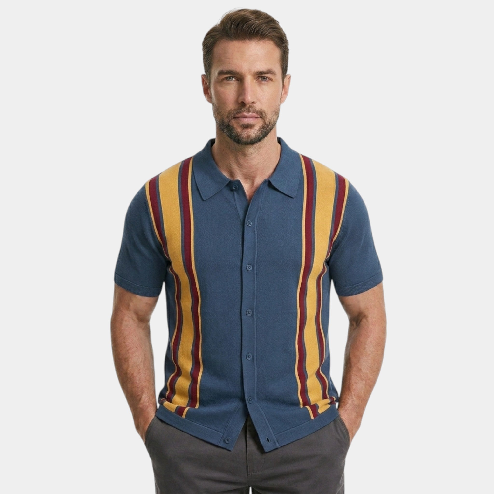 Armaxio | Men’s Knitted Polo Shirt Classic Striped Summer Style