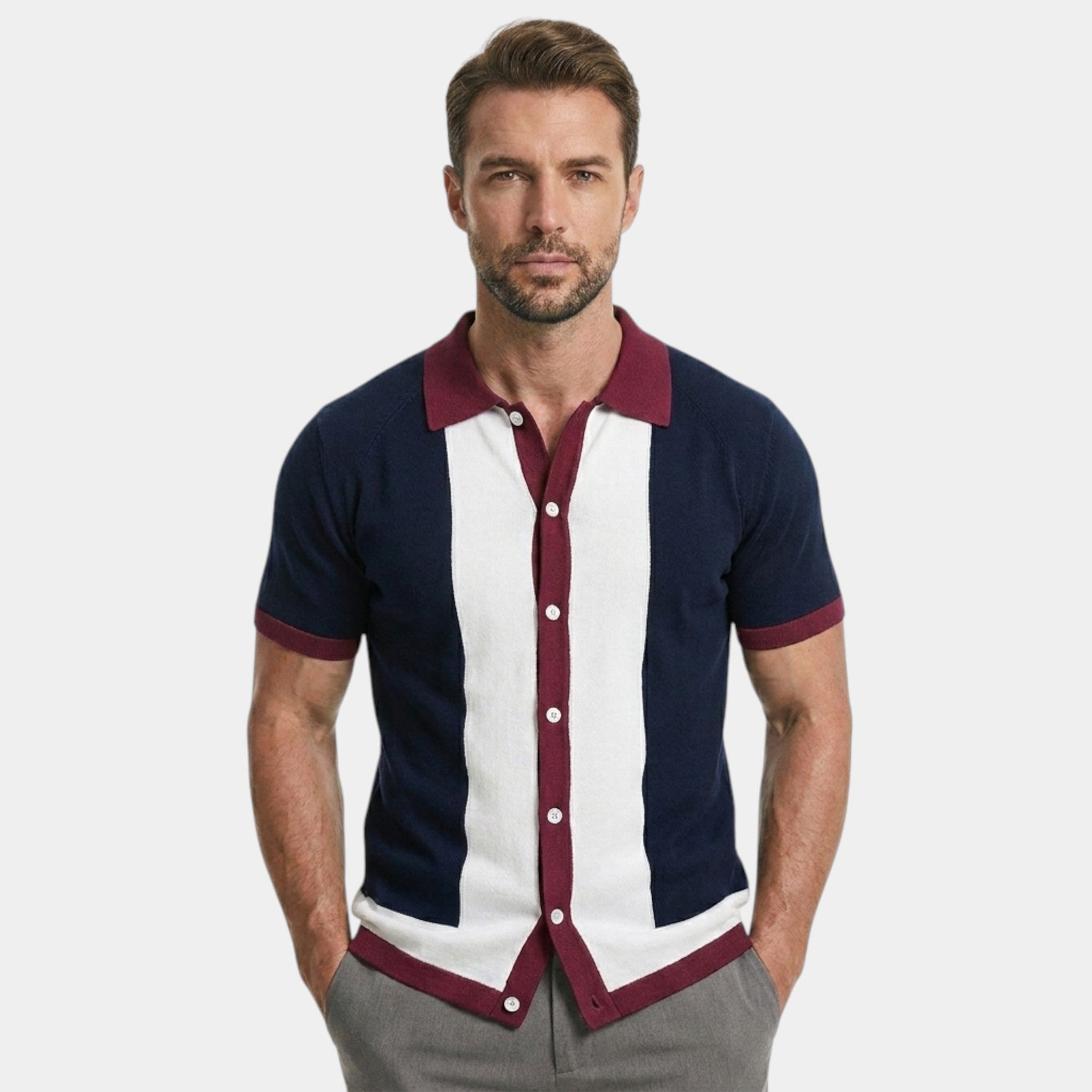 Armaxio | Men’s Knitted Polo Shirt Classic Striped Summer Style